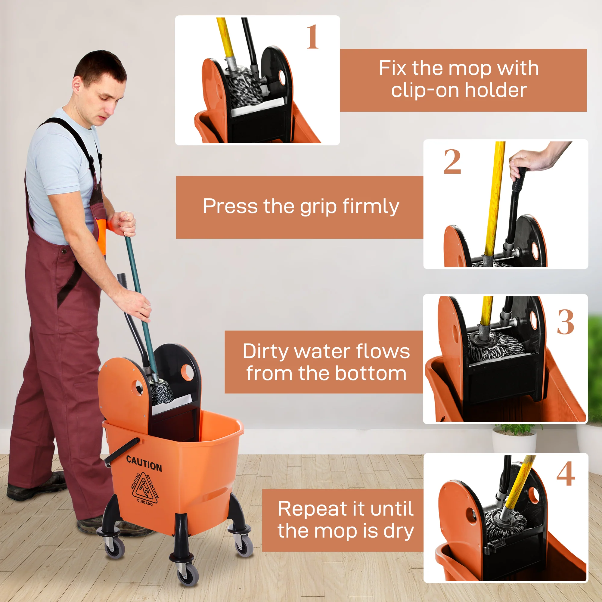 HOMCOM Mop Bucket On Wheels With Carry Handle, Mop Holder And Plastic Body - Image 5
