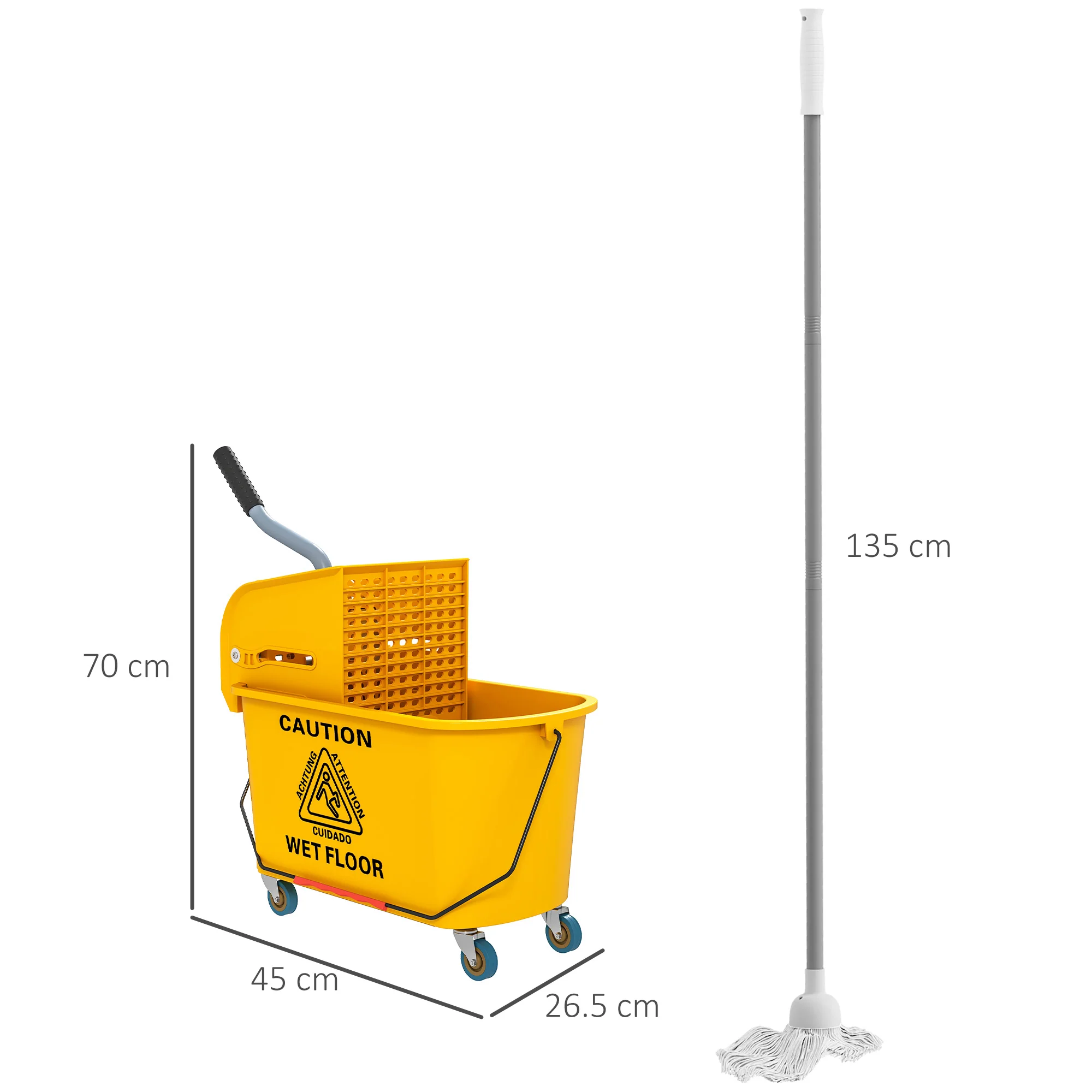 HOMCOM Mop Bucket with Wringer on Wheels for Floor Cleaning 20 Litre Yellow - Image 5