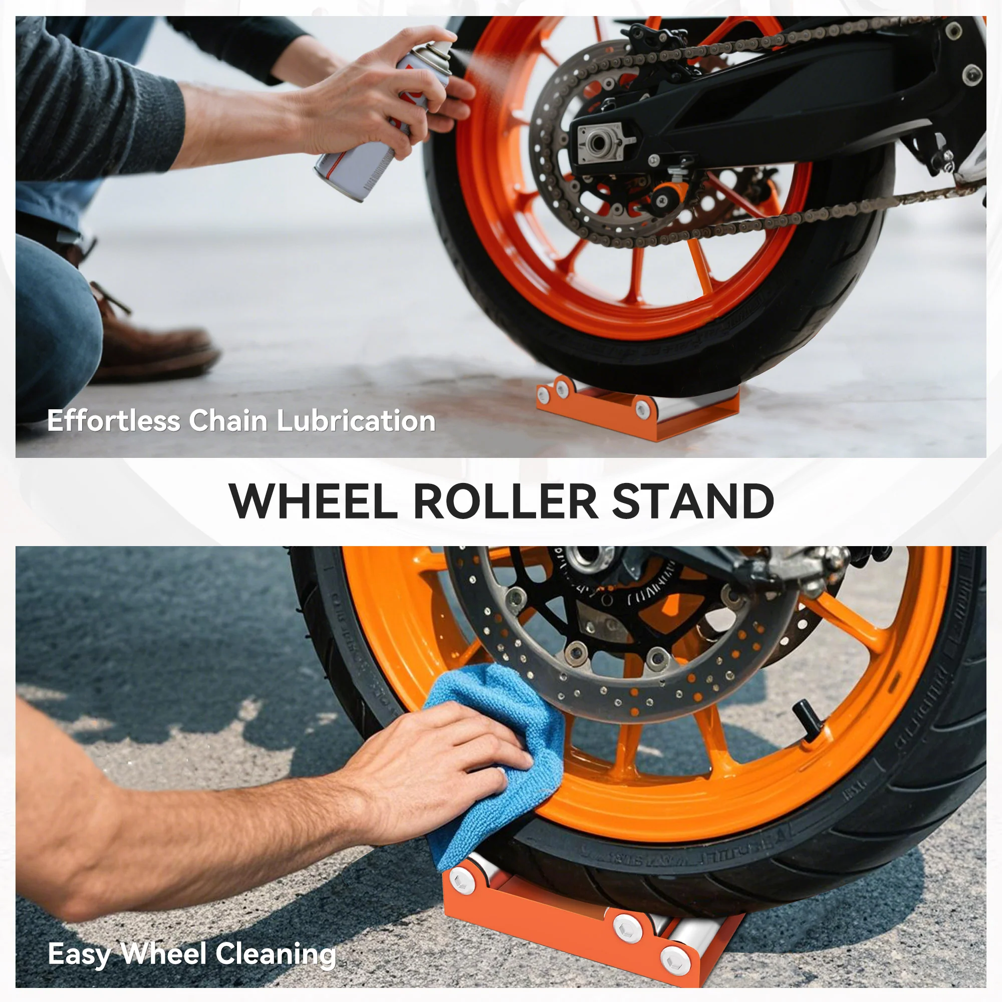 HOMCOM Motorcycle Wheel Roller Stand for Tyre Cleaning and Chain Lubrication - Image 3