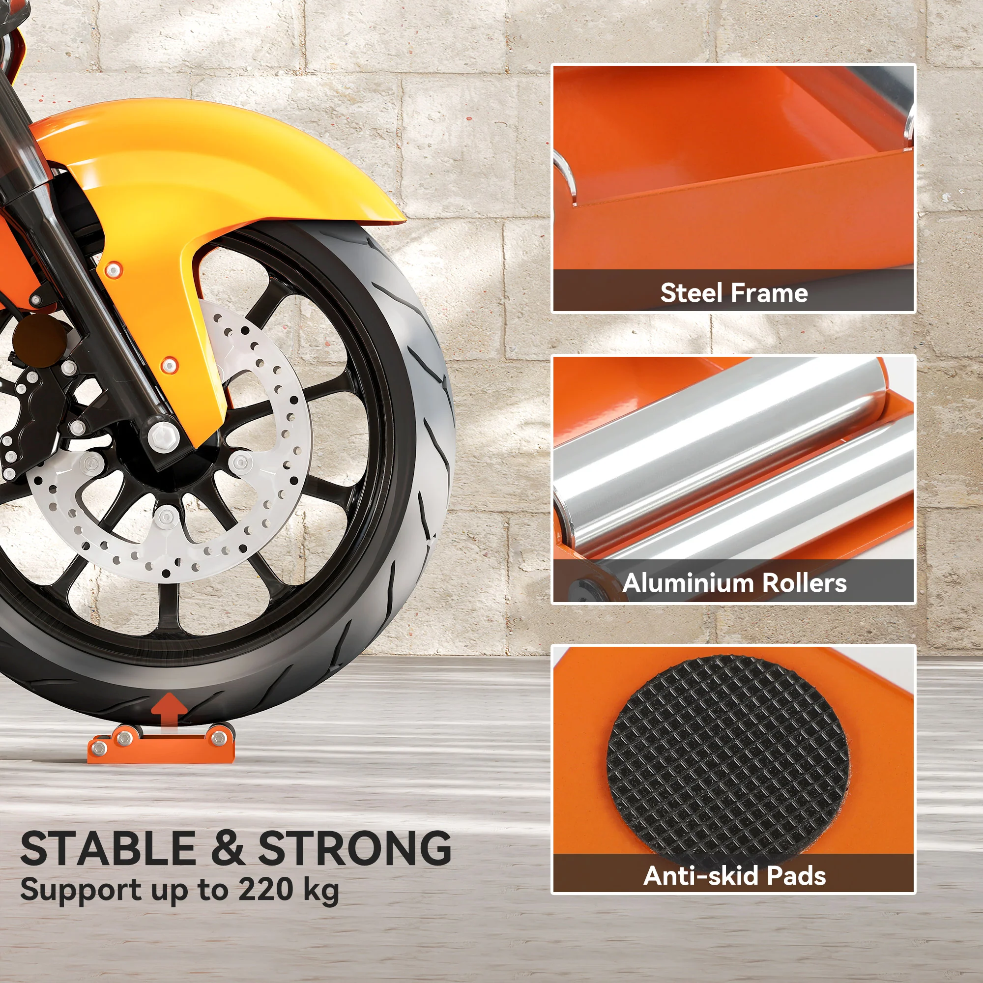HOMCOM Motorcycle Wheel Roller Stand for Tyre Cleaning and Chain Lubrication - Image 4