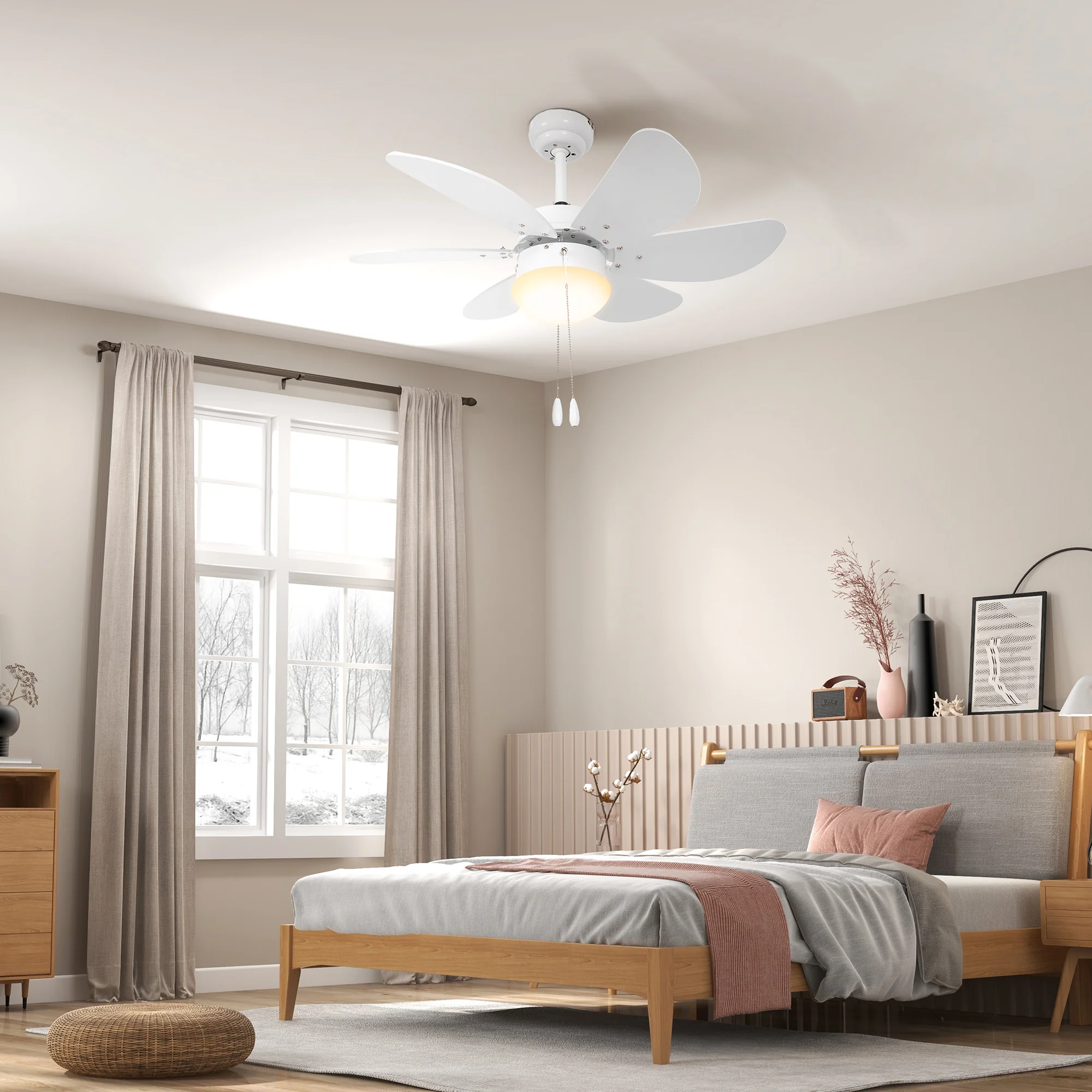 HOMCOM Mounting Reversible Ceiling Fan with Light, Pull-chain Switch, White - Image 2