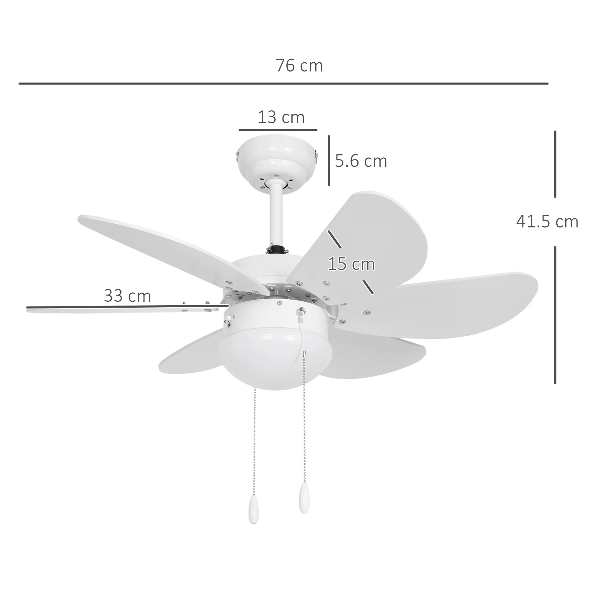 HOMCOM Mounting Reversible Ceiling Fan with Light, Pull-chain Switch, White - Image 5