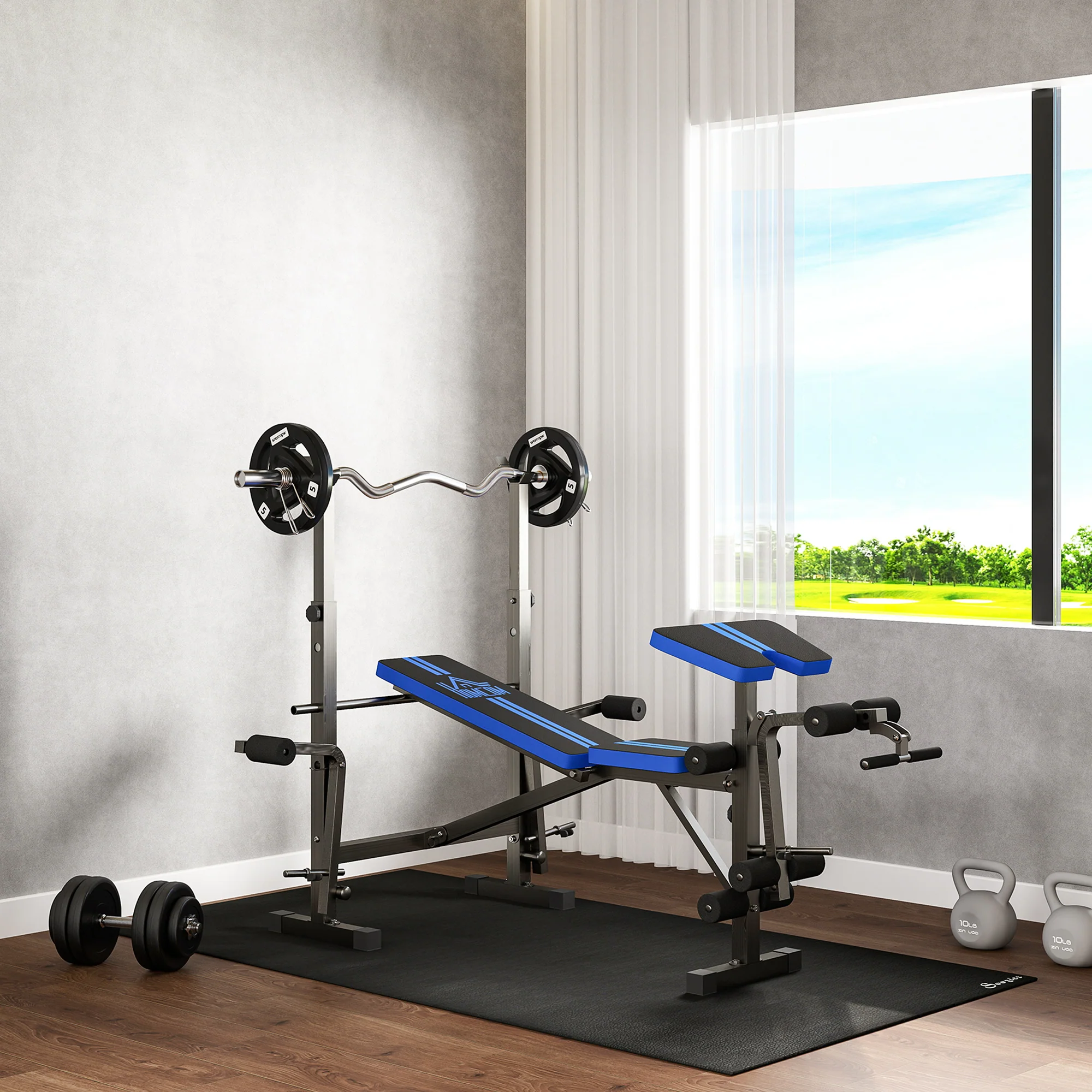 HOMCOM Multi-Function Adjustable Weight Training Bench Gym Fitness Lifting - Image 2