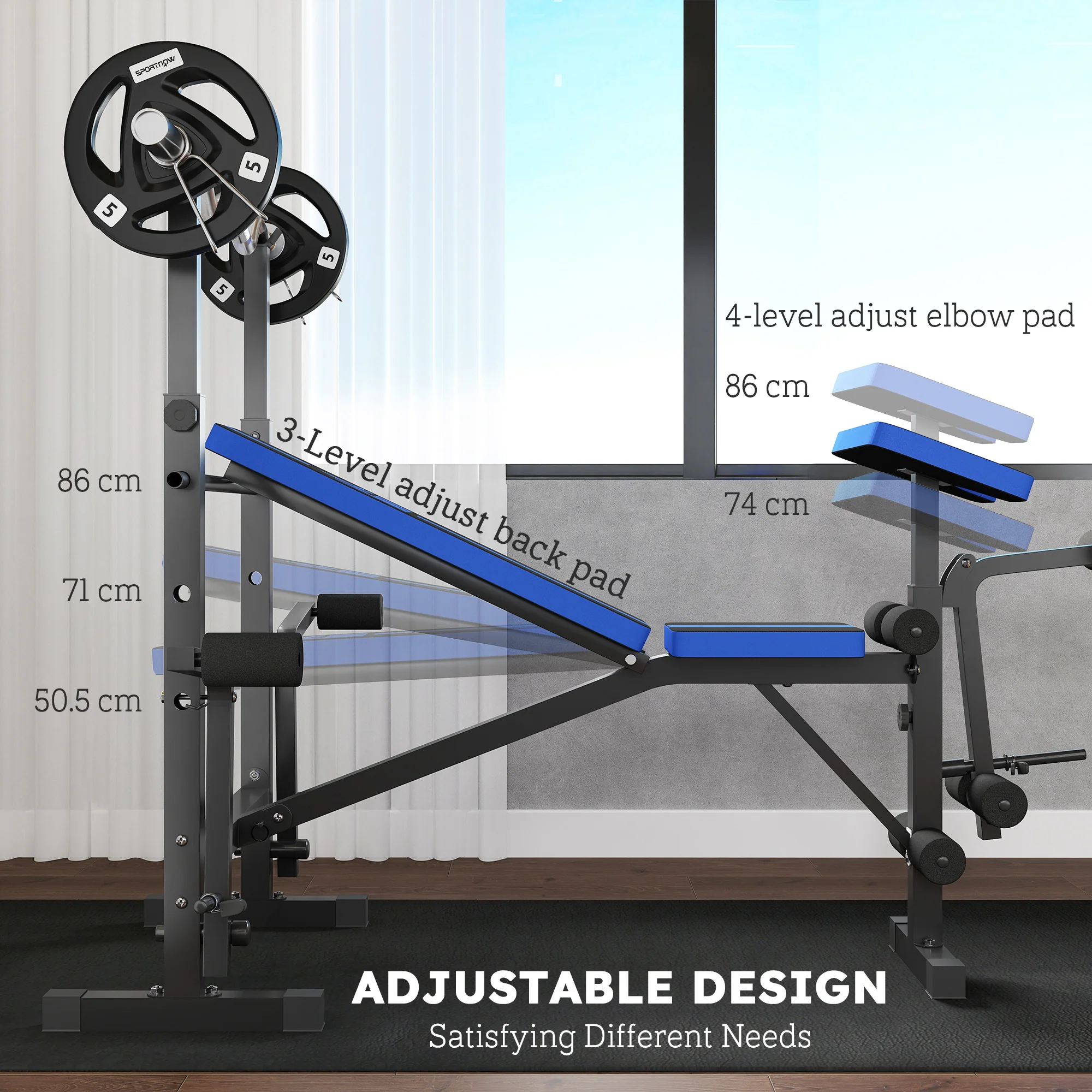 HOMCOM Multi-Function Adjustable Weight Training Bench Gym Fitness Lifting - Image 3