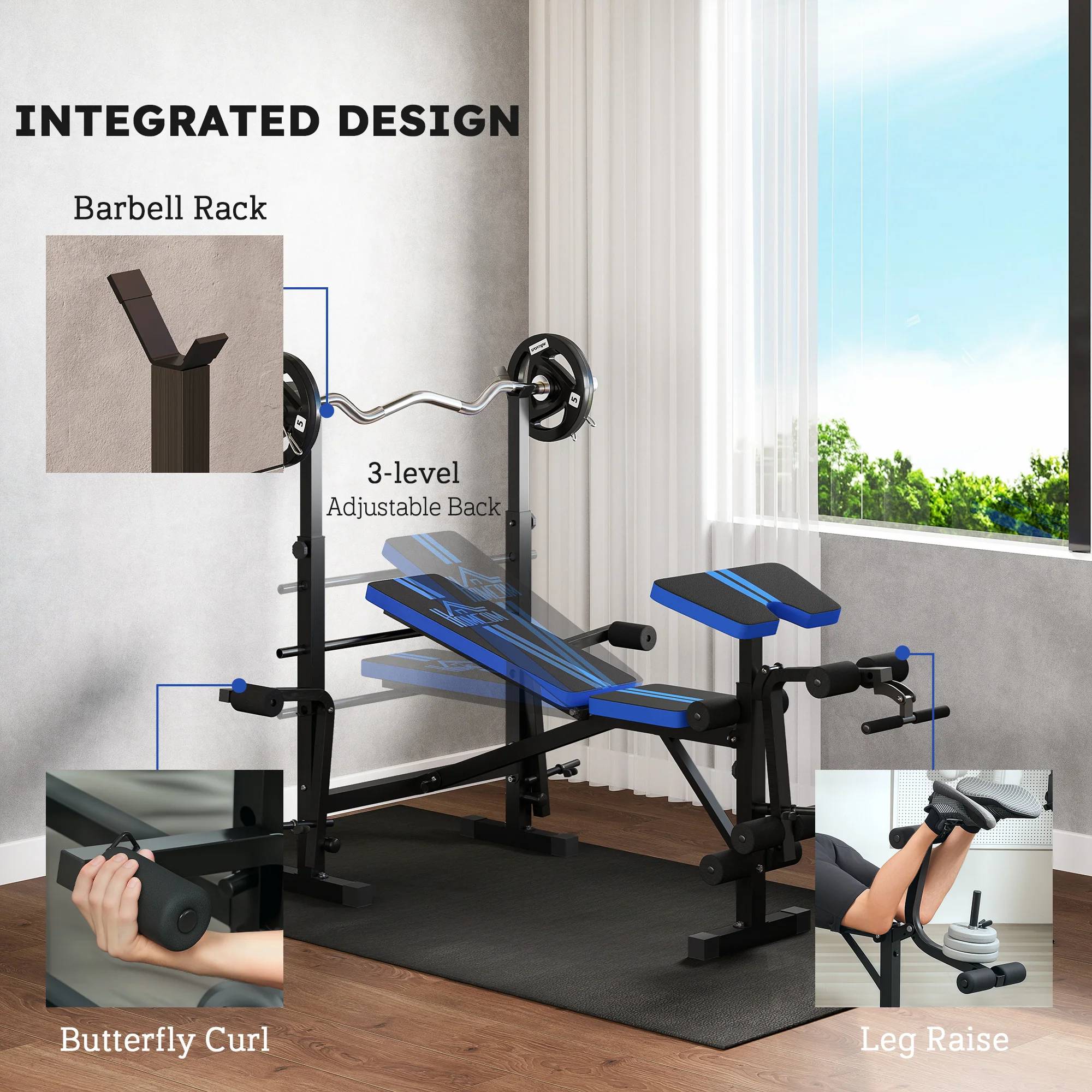 HOMCOM Multi-Function Adjustable Weight Training Bench Gym Fitness Lifting - Image 4