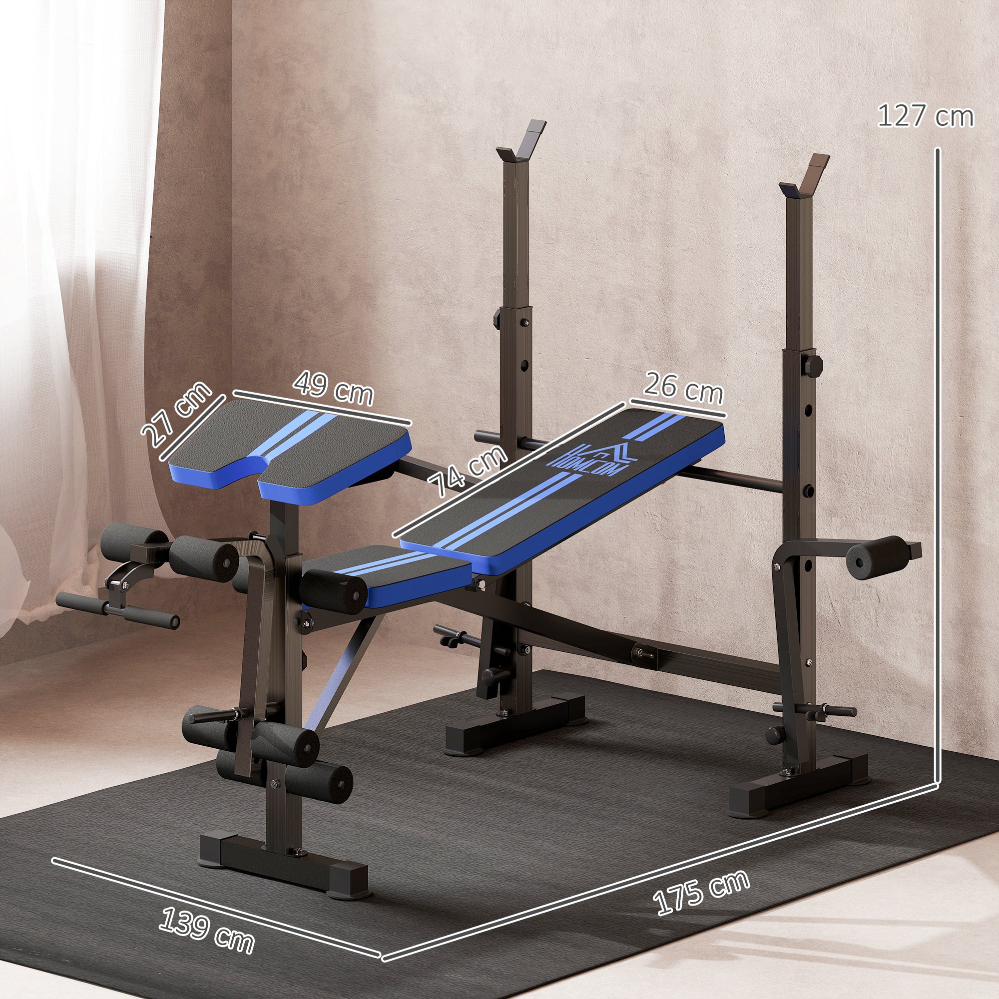 HOMCOM Multi-Function Adjustable Weight Training Bench Gym Fitness Lifting - Image 5