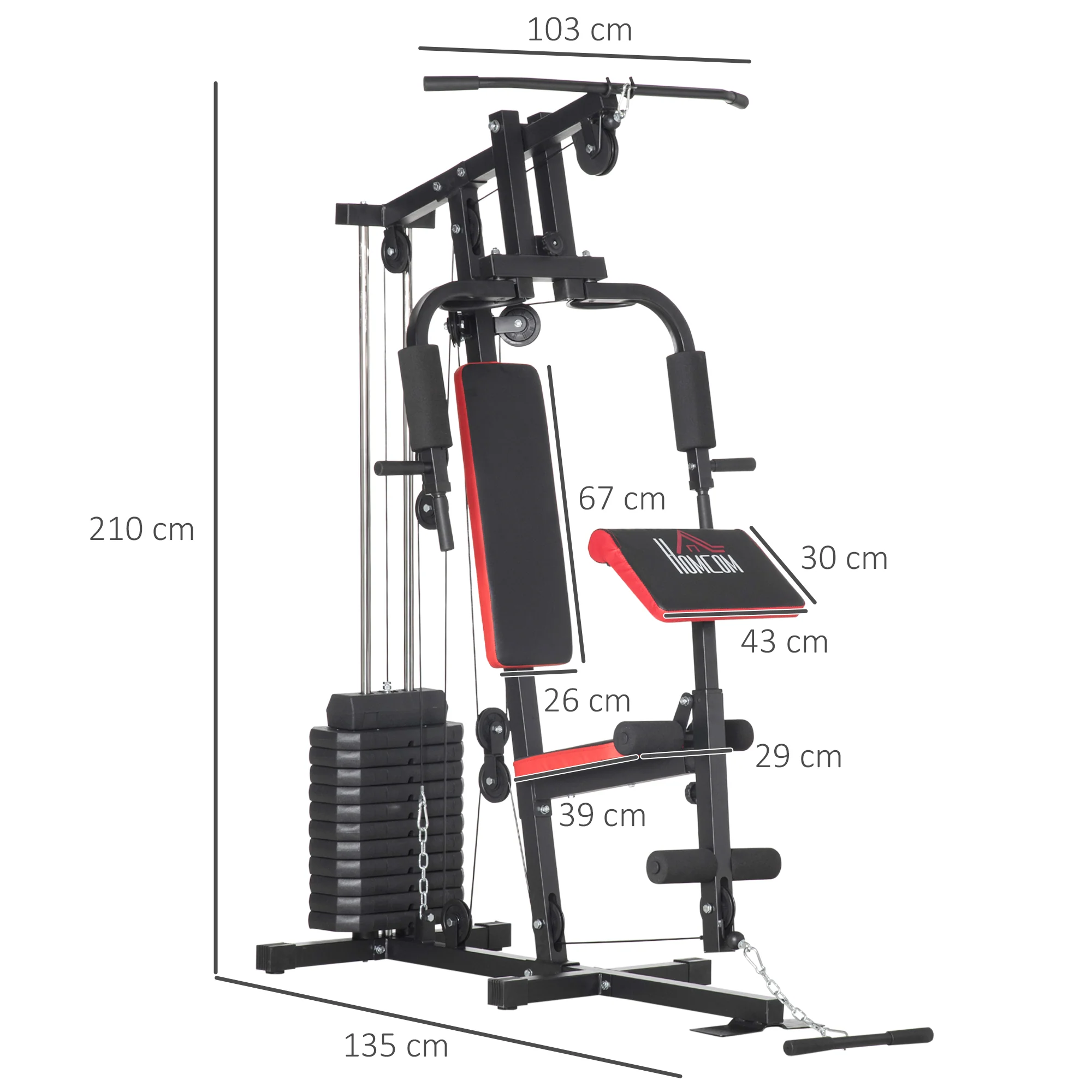 HOMCOM Multi Home Gym Machine with 66kg Weights for Strength Training, Red - Image 5