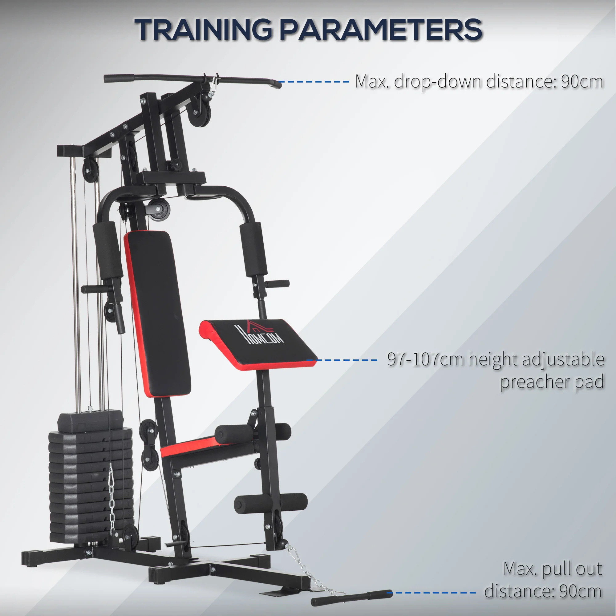 HOMCOM Multi Home Gym Machine with 66kg Weights for Strength Training, Red - Image 6