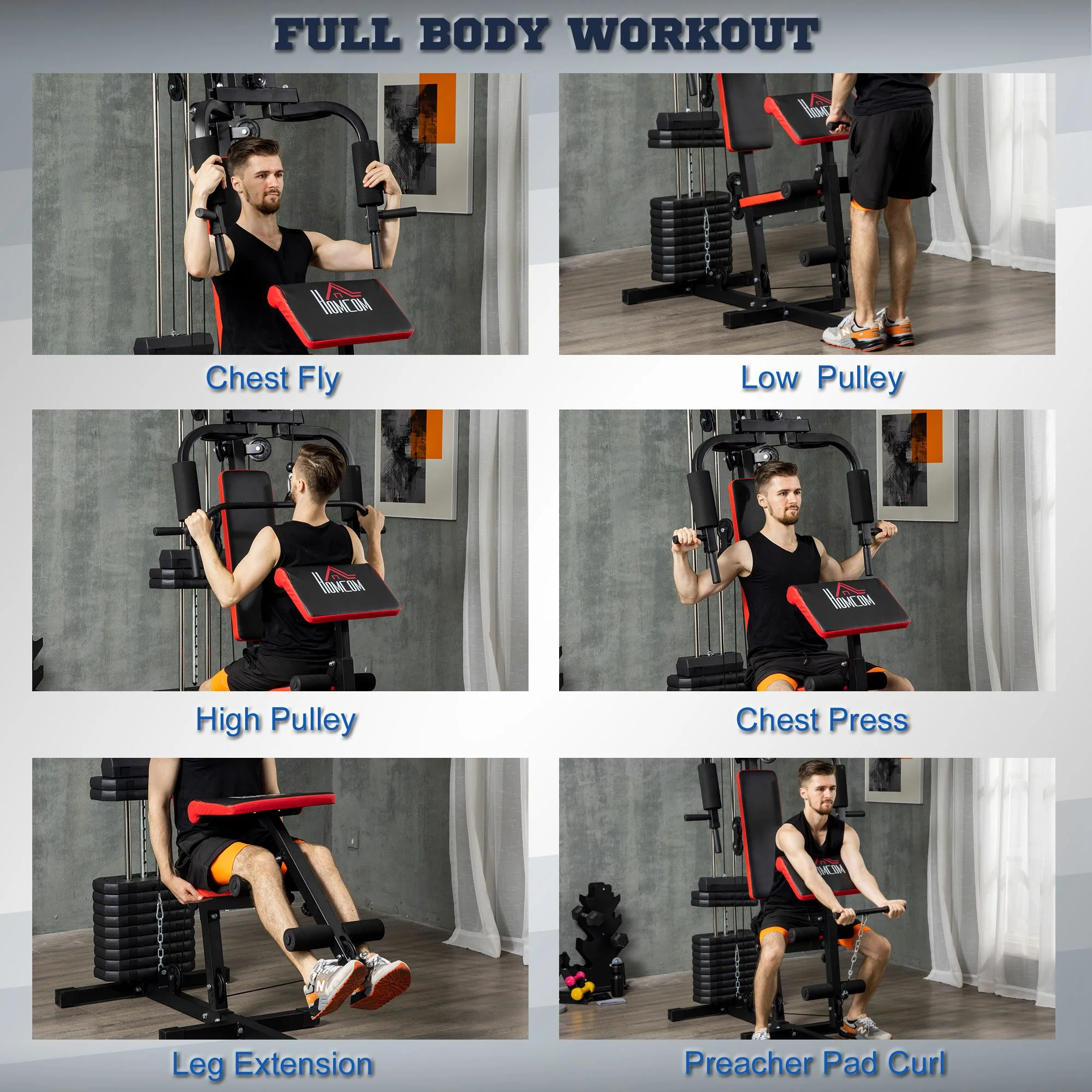 HOMCOM Multi Home Gym Machine with 66kg Weights for Strength Training, Red - Image 3