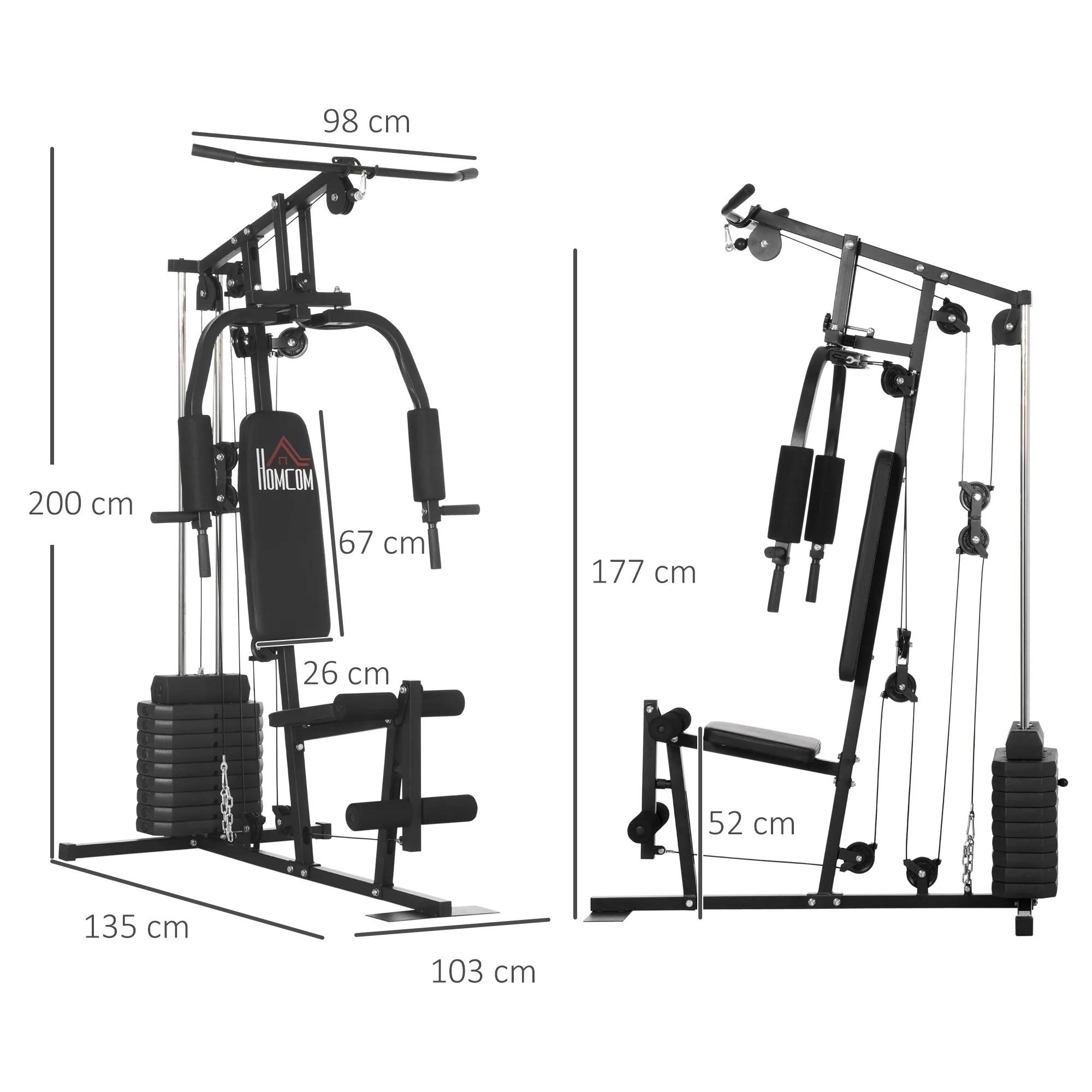 HOMCOM Multifunction Home Gym Machine with 45kg Weights for Full Body Workout - Image 5