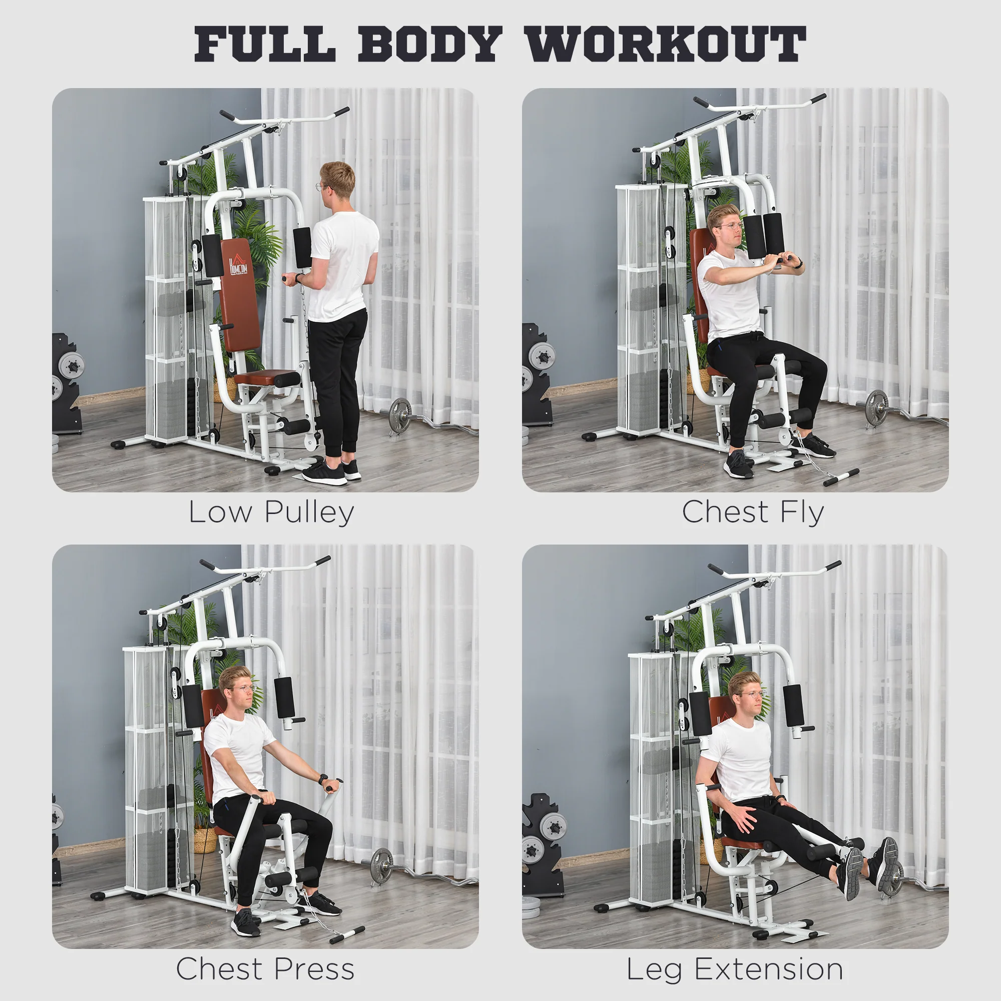 HOMCOM Multifunction Home Gym Weight Training Station Machine White - Image 3