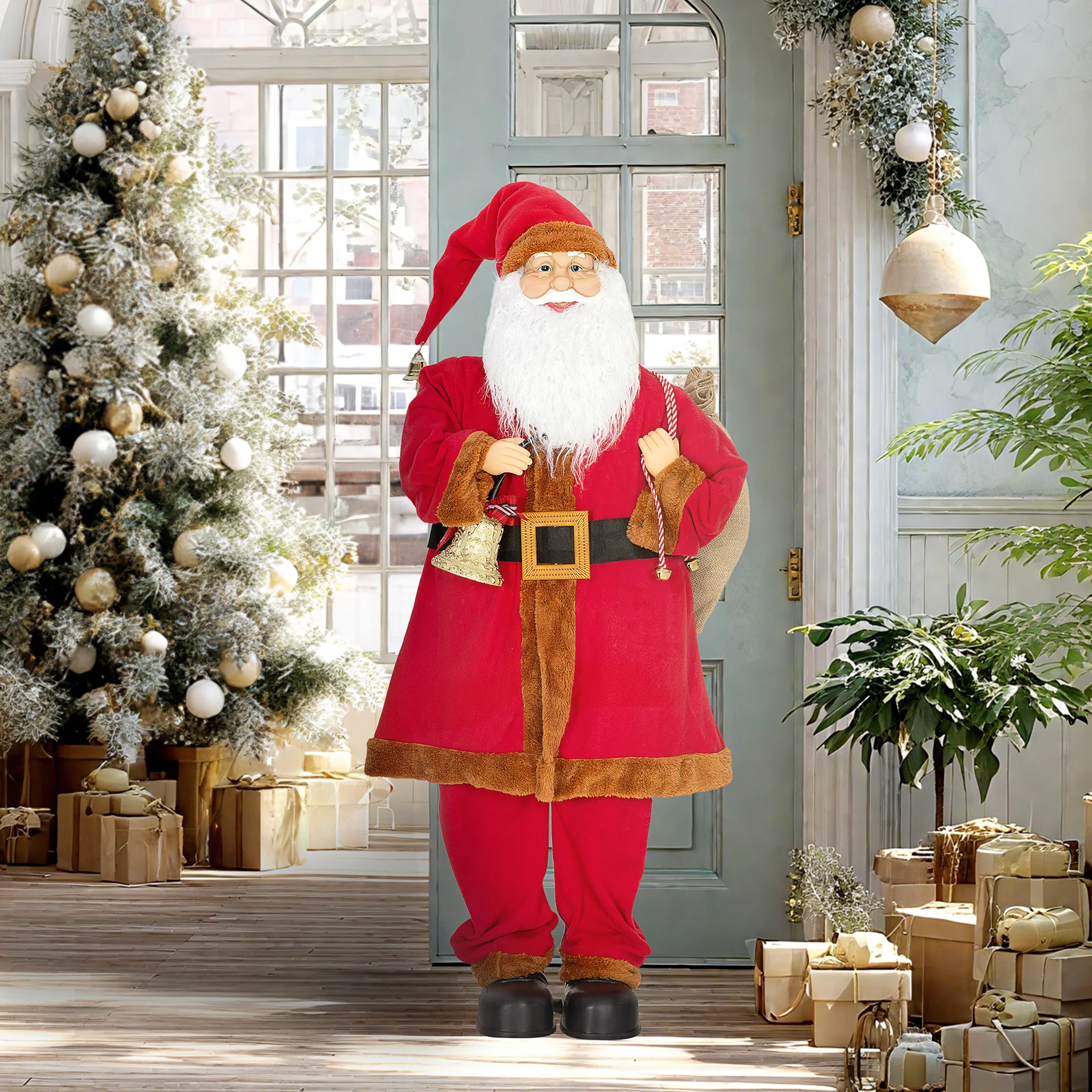 HOMCOM Musical Animated Santa Claus with Music, Dancing, Bell and Sack - Image 2