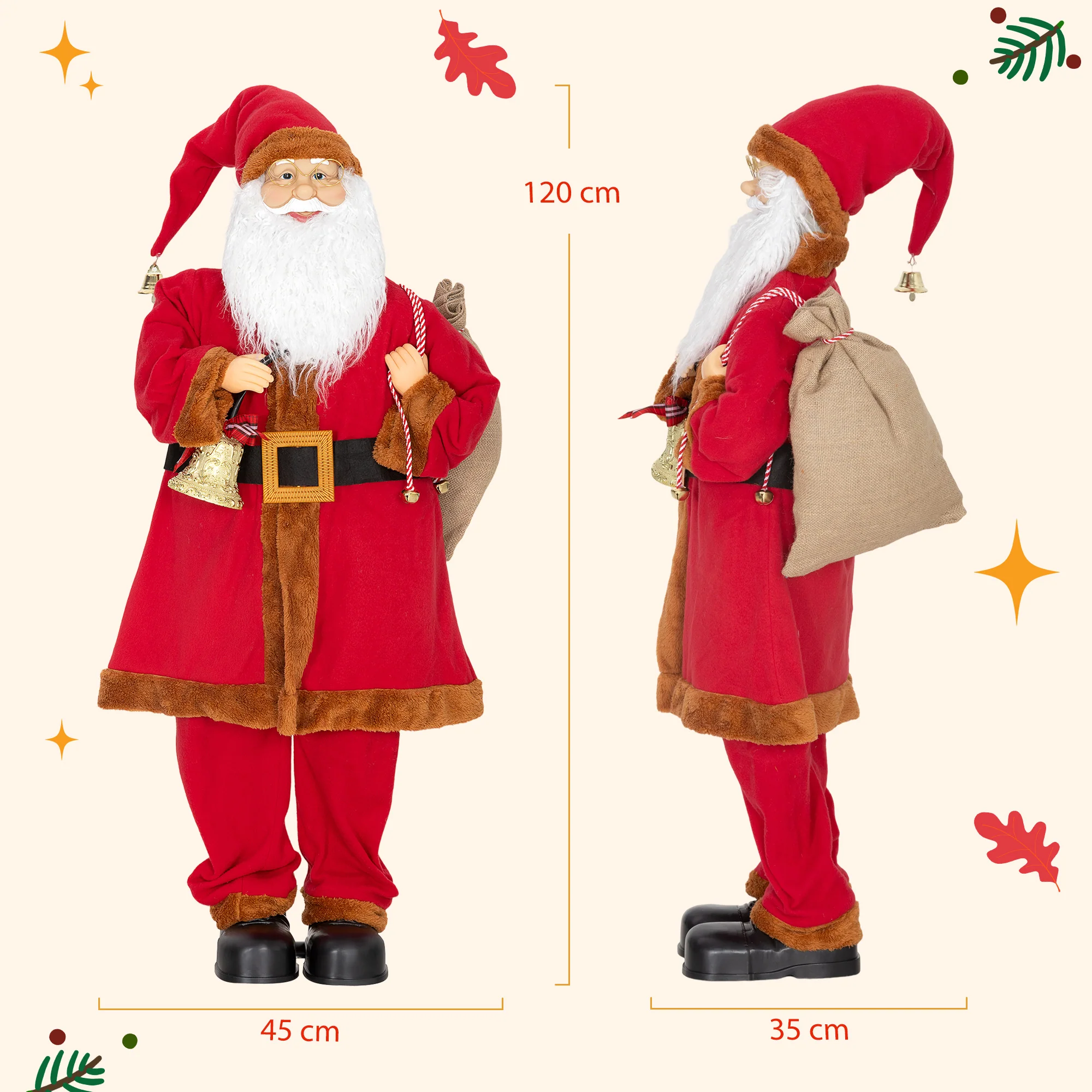 HOMCOM Musical Animated Santa Claus with Music, Dancing, Bell and Sack - Image 3