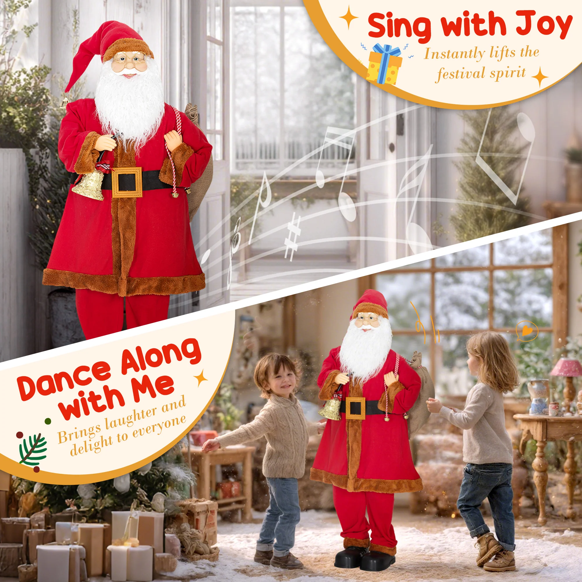 HOMCOM Musical Animated Santa Claus with Music, Dancing, Bell and Sack - Image 4