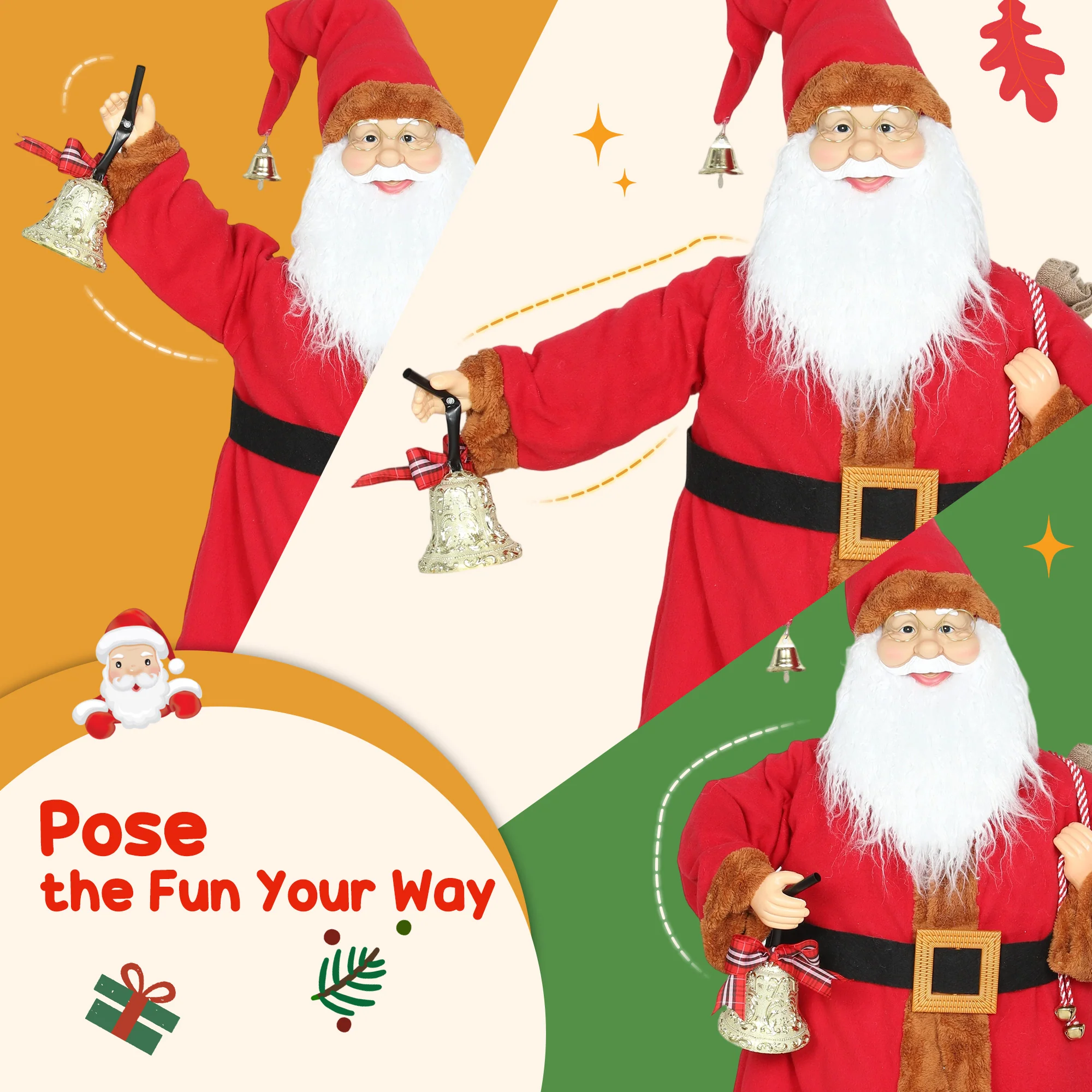 HOMCOM Musical Animated Santa Claus with Music, Dancing, Bell and Sack - Image 6