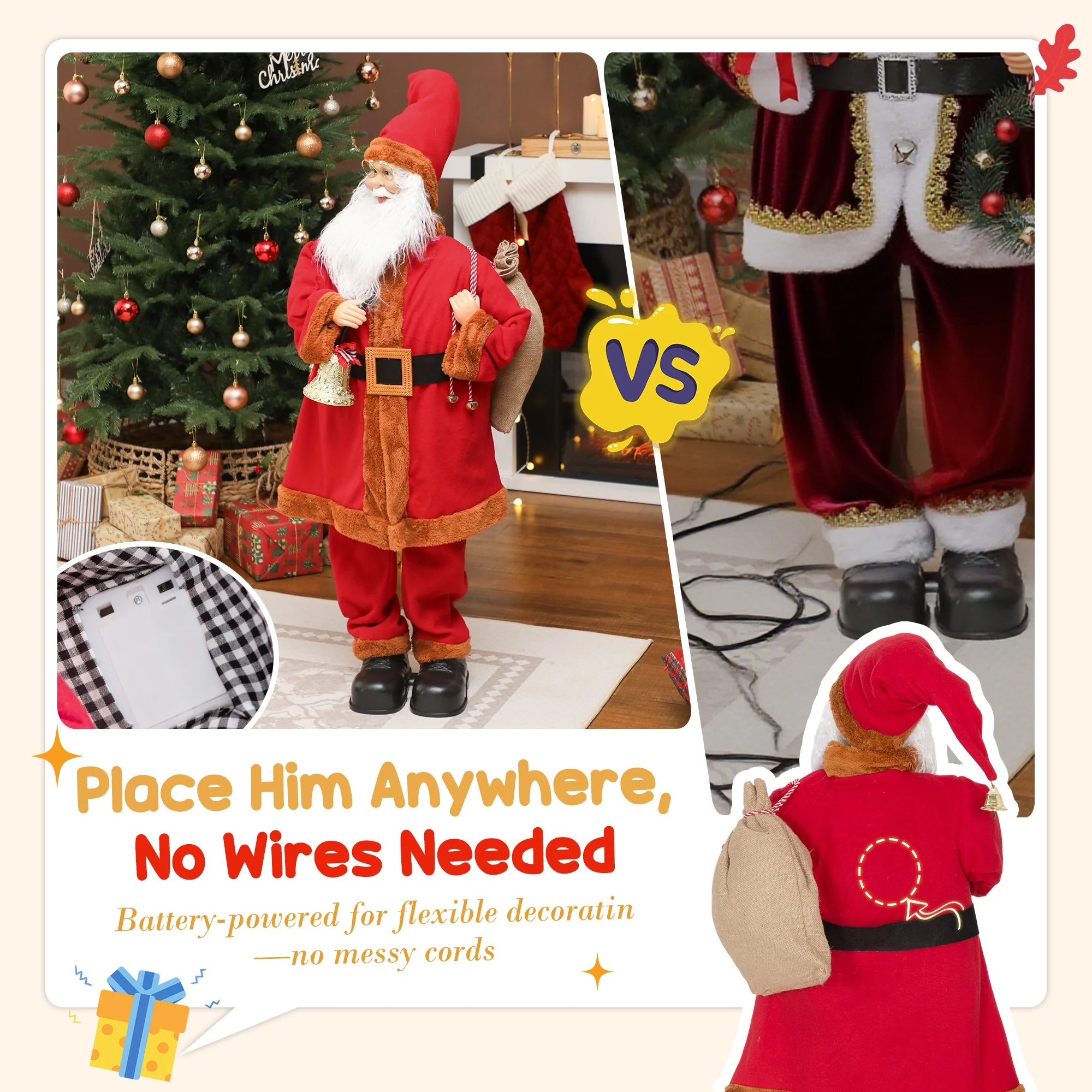 HOMCOM Musical Animated Santa Claus with Music, Dancing, Bell and Sack - Image 7