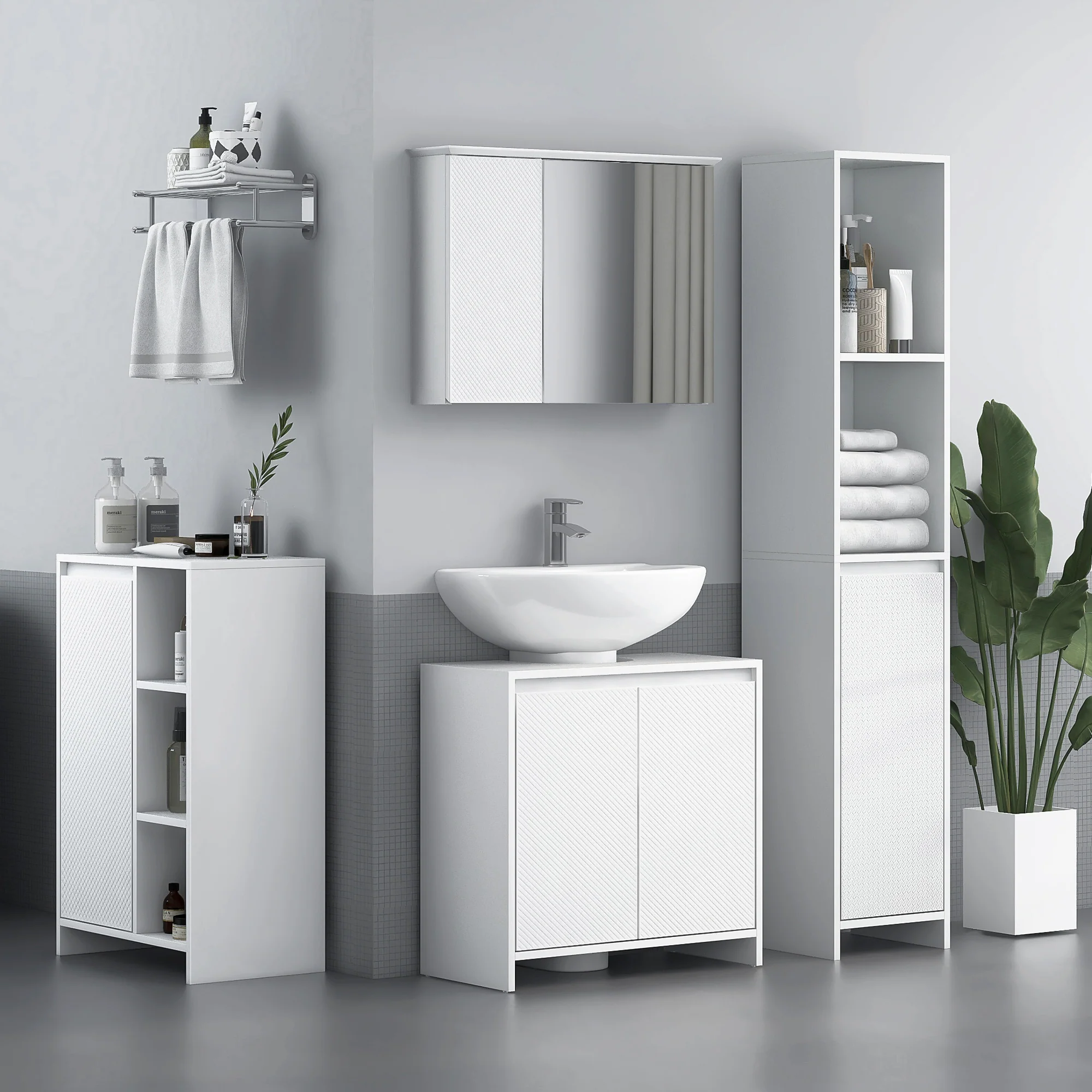HOMCOM Narrow Bathroom Cabinet, Slim Bathroom Cupboard, White - Image 2