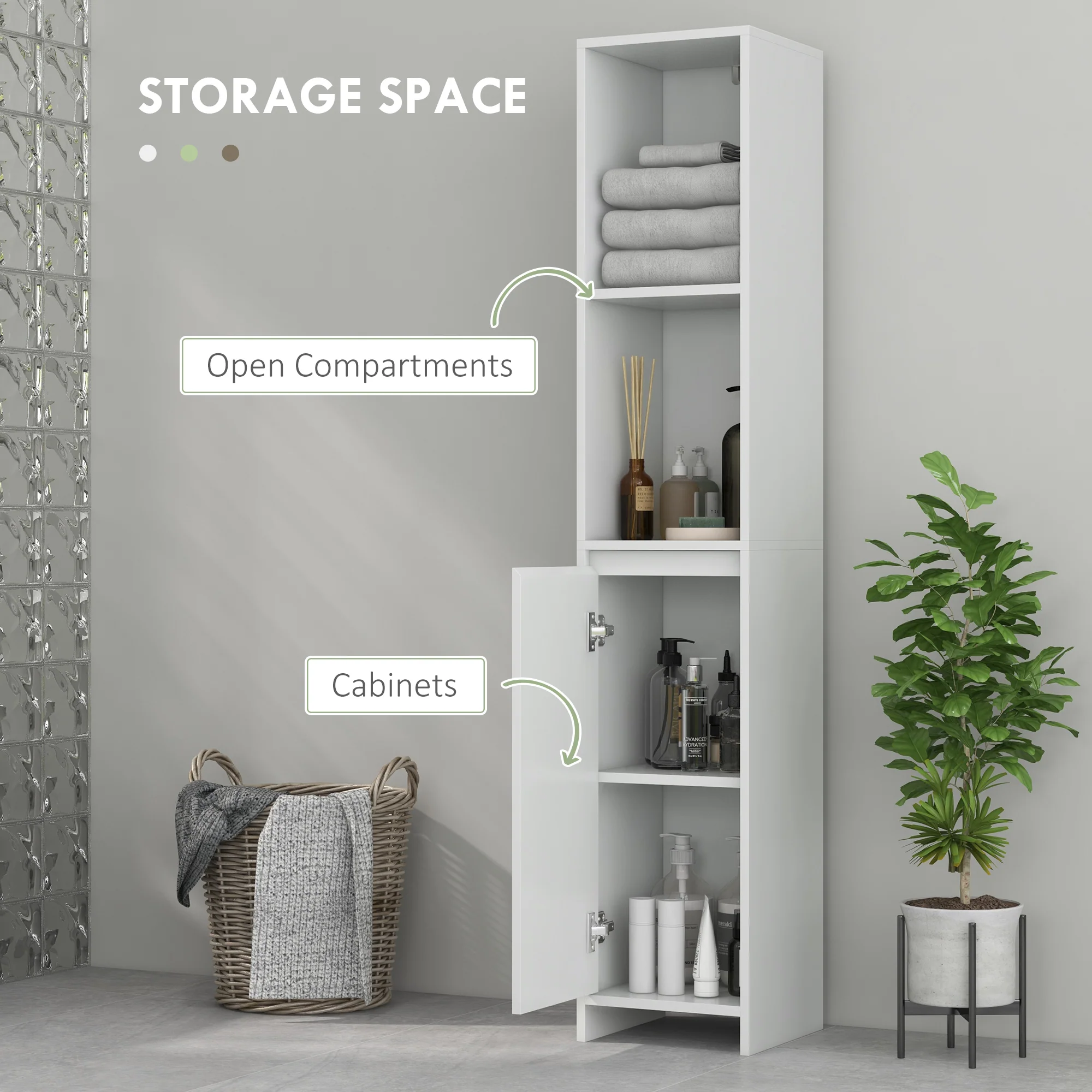 HOMCOM Narrow Bathroom Cabinet, Slim Bathroom Cupboard, White - Image 3