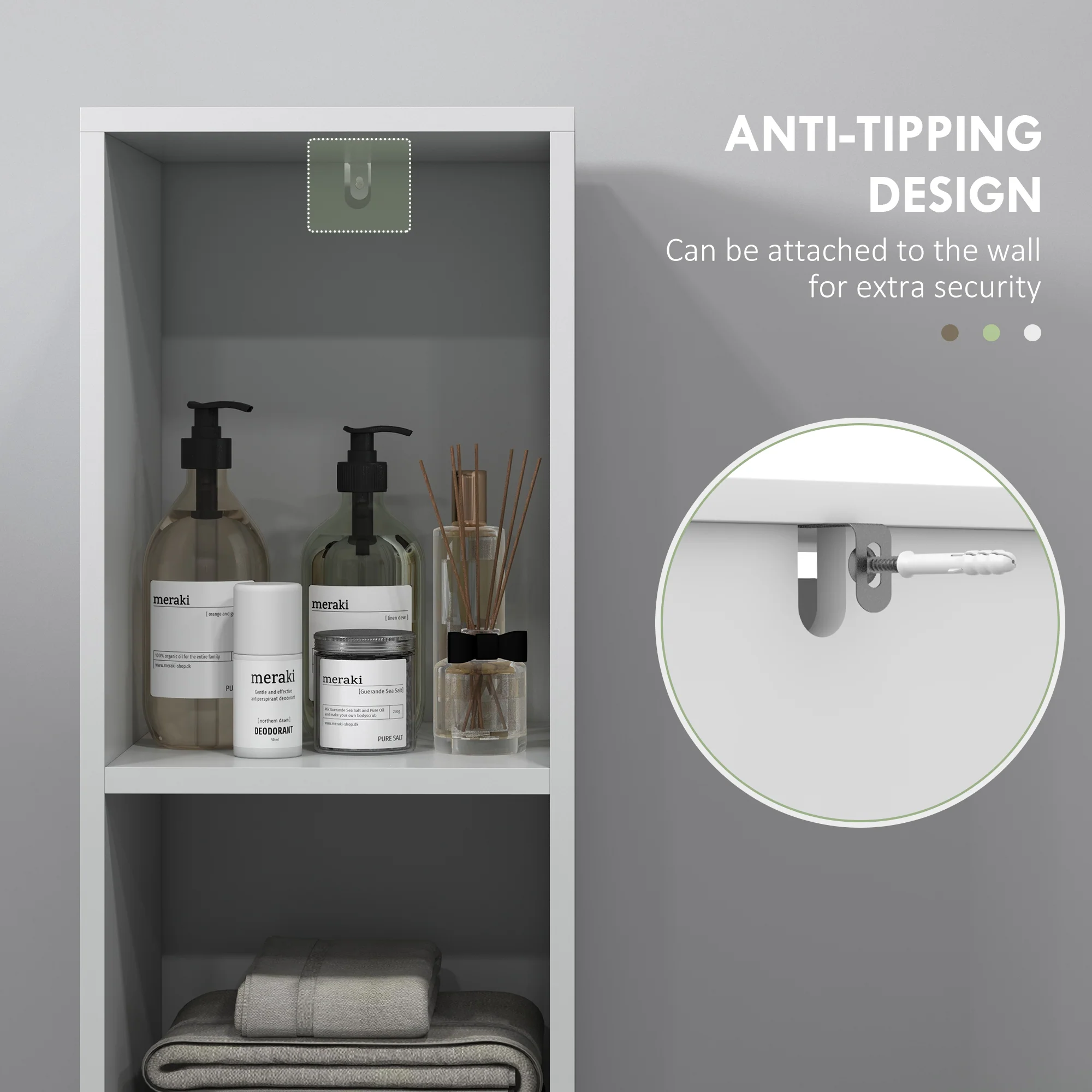 HOMCOM Narrow Bathroom Cabinet, Slim Bathroom Cupboard, White - Image 4