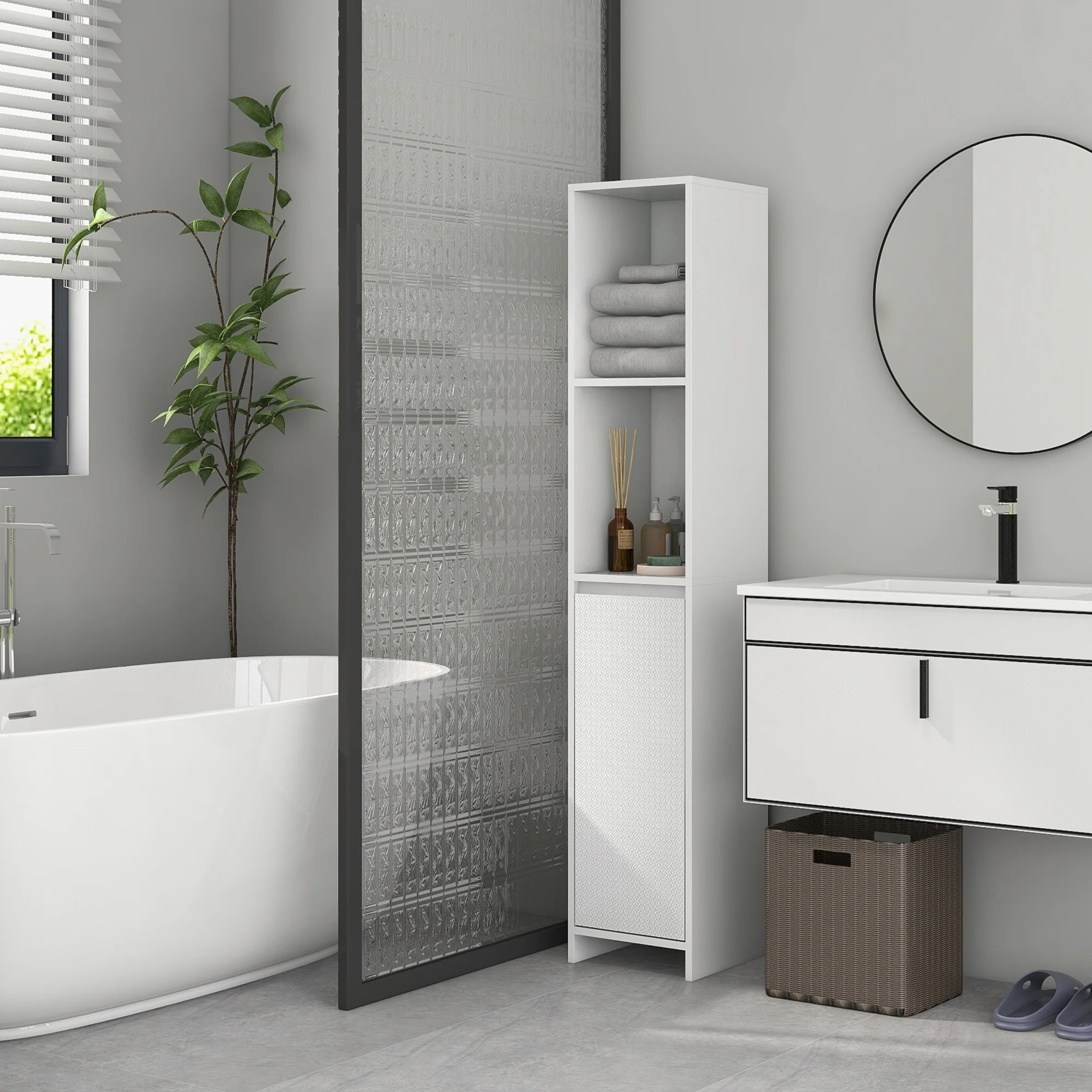 HOMCOM Narrow Bathroom Cabinet, Slim Bathroom Cupboard, White - Image 7