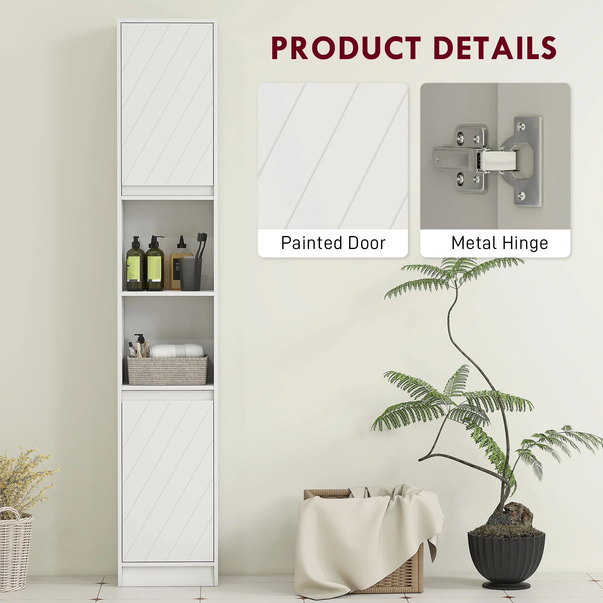 HOMCOM Narrow Bathroom Storage Cabinet with Open Compartment, White - Image 4