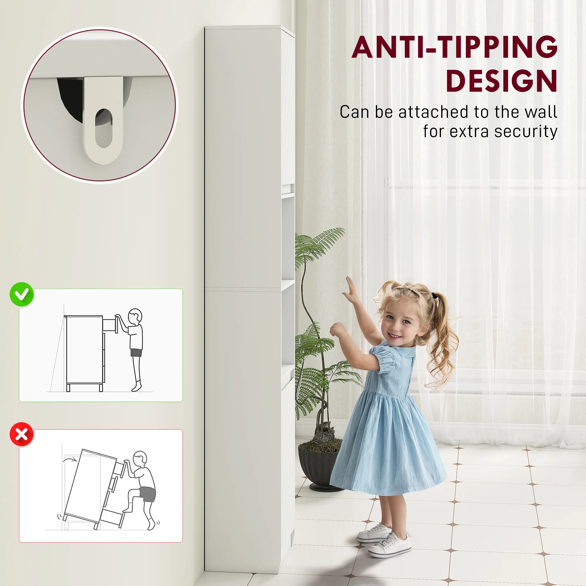 HOMCOM Narrow Bathroom Storage Cabinet with Open Compartment, White - Image 7