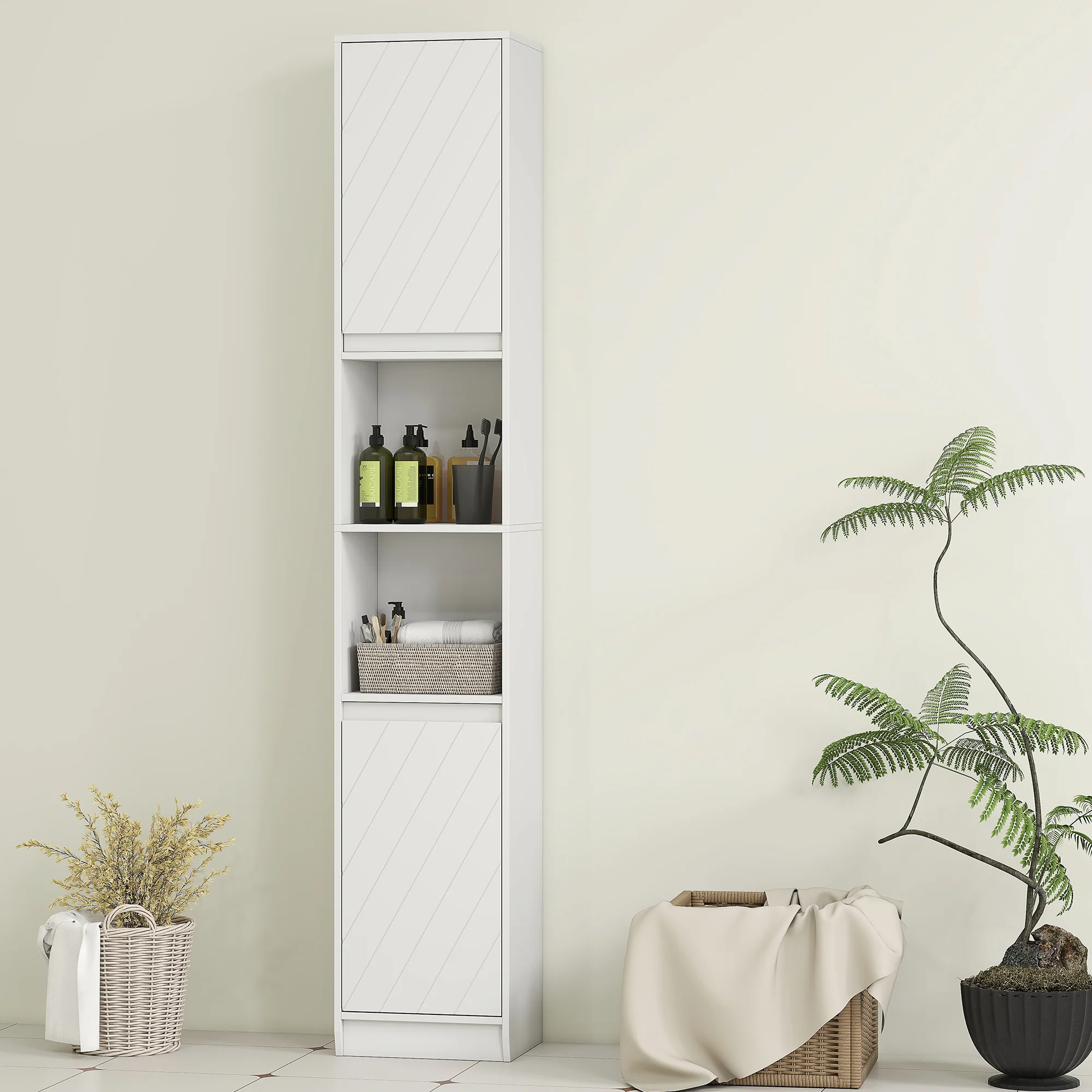 HOMCOM Narrow Bathroom Storage Cabinet with Open Compartment, White - Image 8