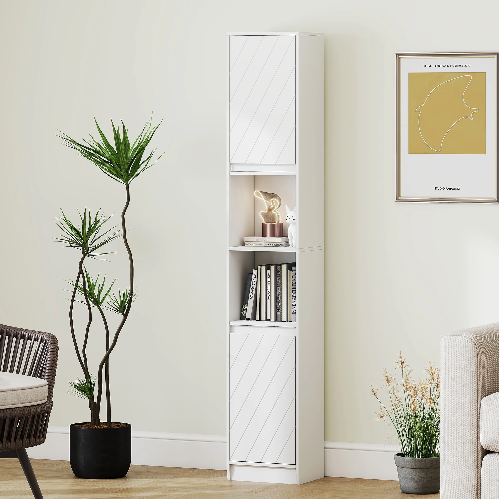 HOMCOM Narrow Bathroom Storage Cabinet with Open Compartment, White - Image 9