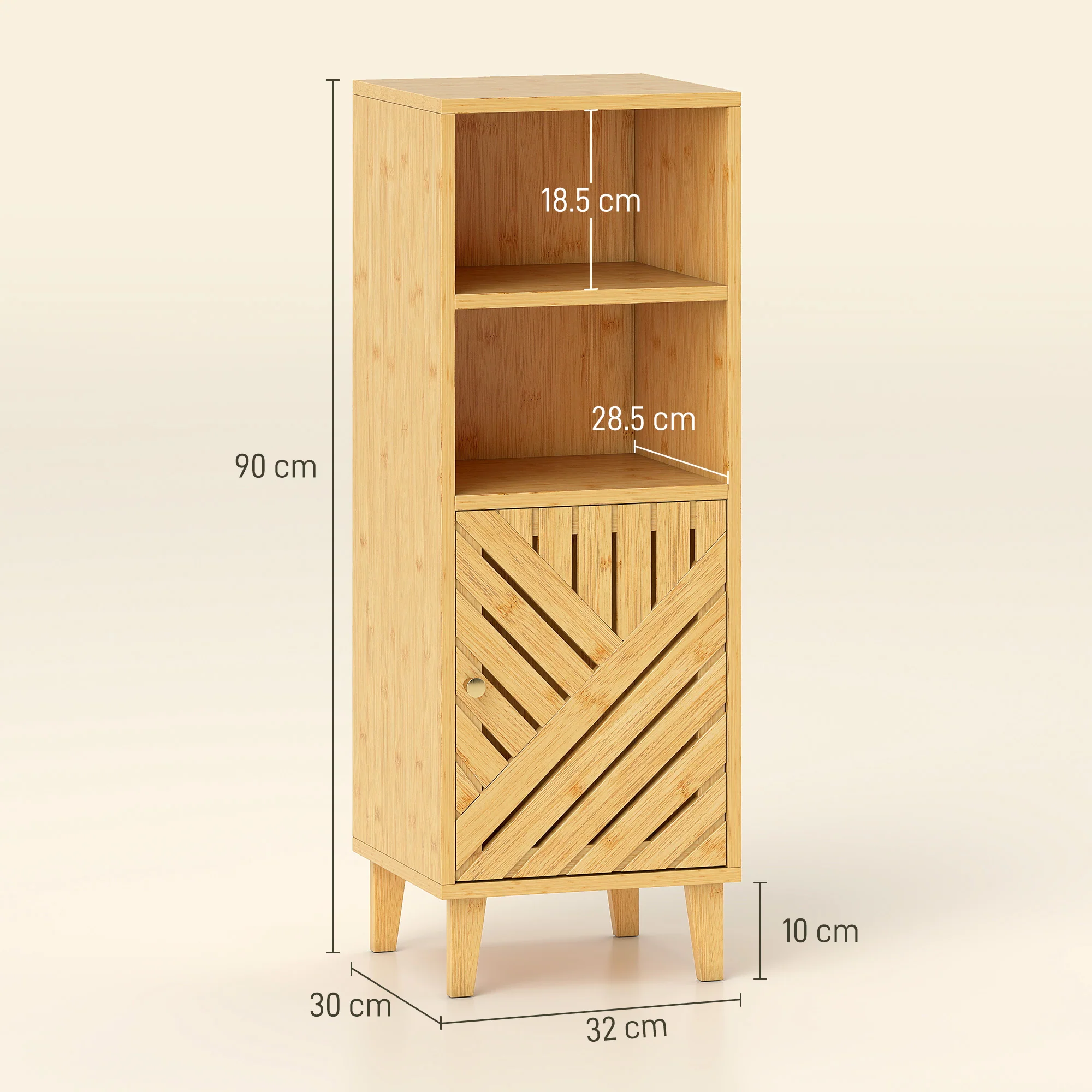 HOMCOM Narrow Bathroom Storage Cabinet With Open Compartments, Natural - Image 5