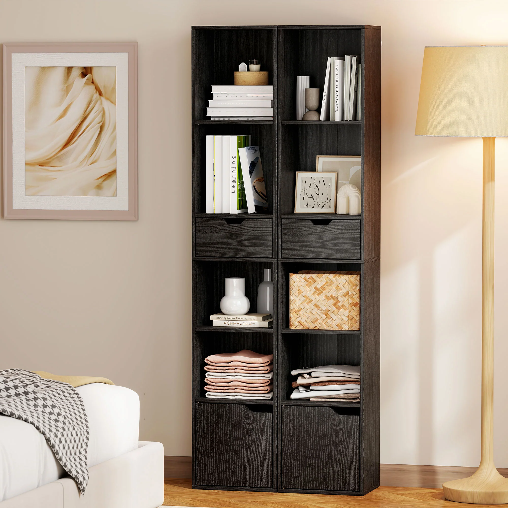 HOMCOM Narrow Bookshelf with Drawer, Tall Bookcase for Living Room, Black - Image 8