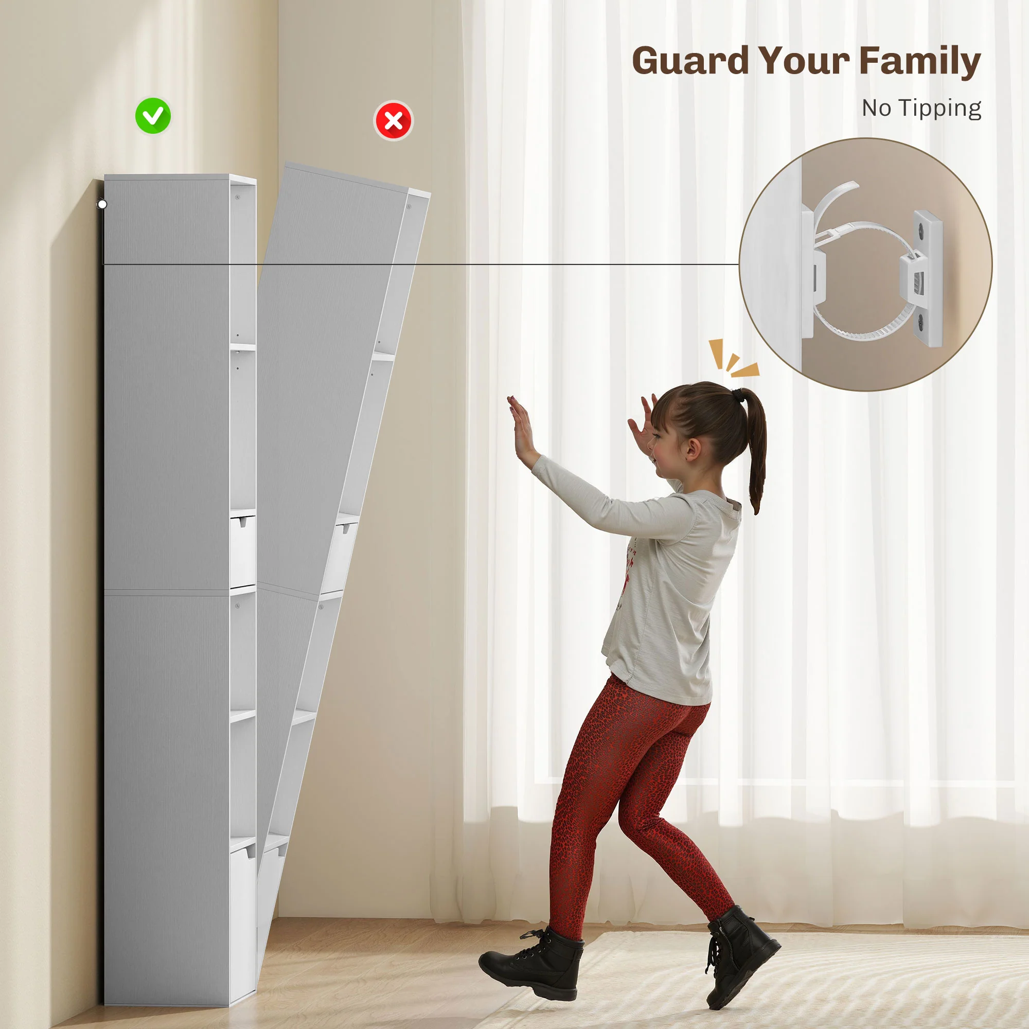 HOMCOM Narrow Bookshelf with Drawer, Tall Bookcase for Living Room, White - Image 6