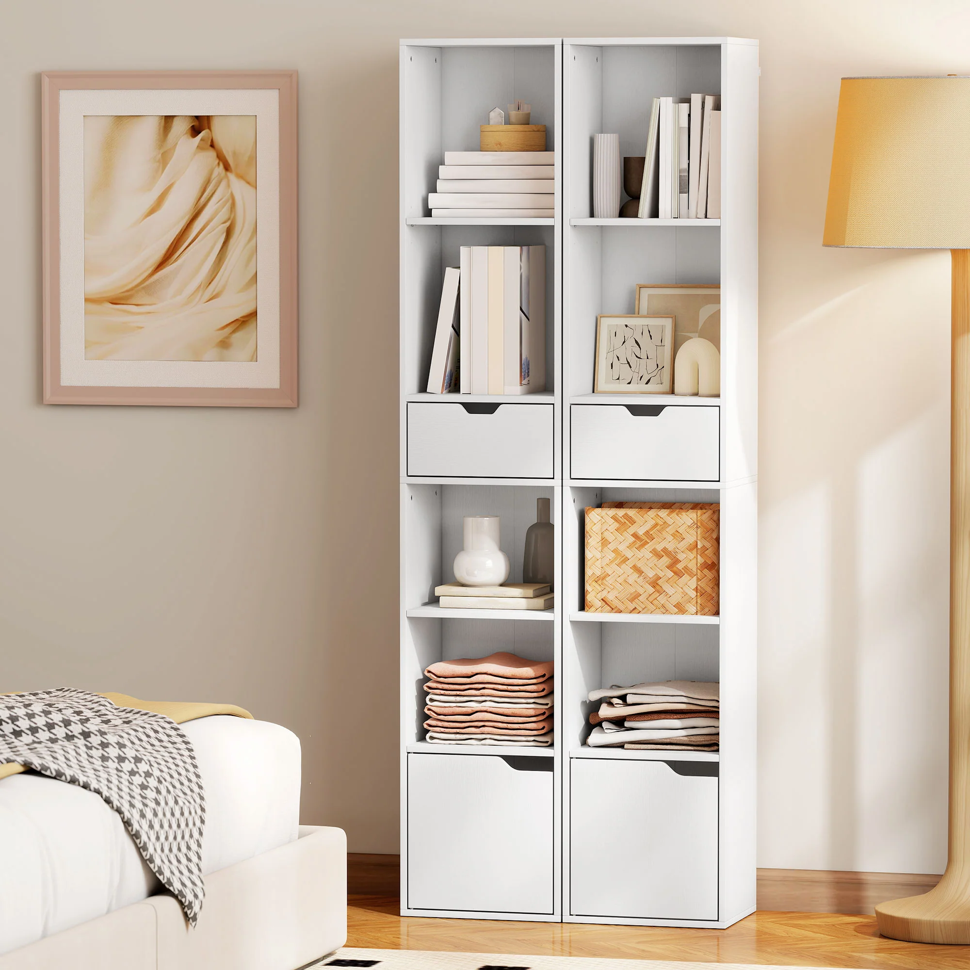 HOMCOM Narrow Bookshelf with Drawer, Tall Bookcase for Living Room, White - Image 8
