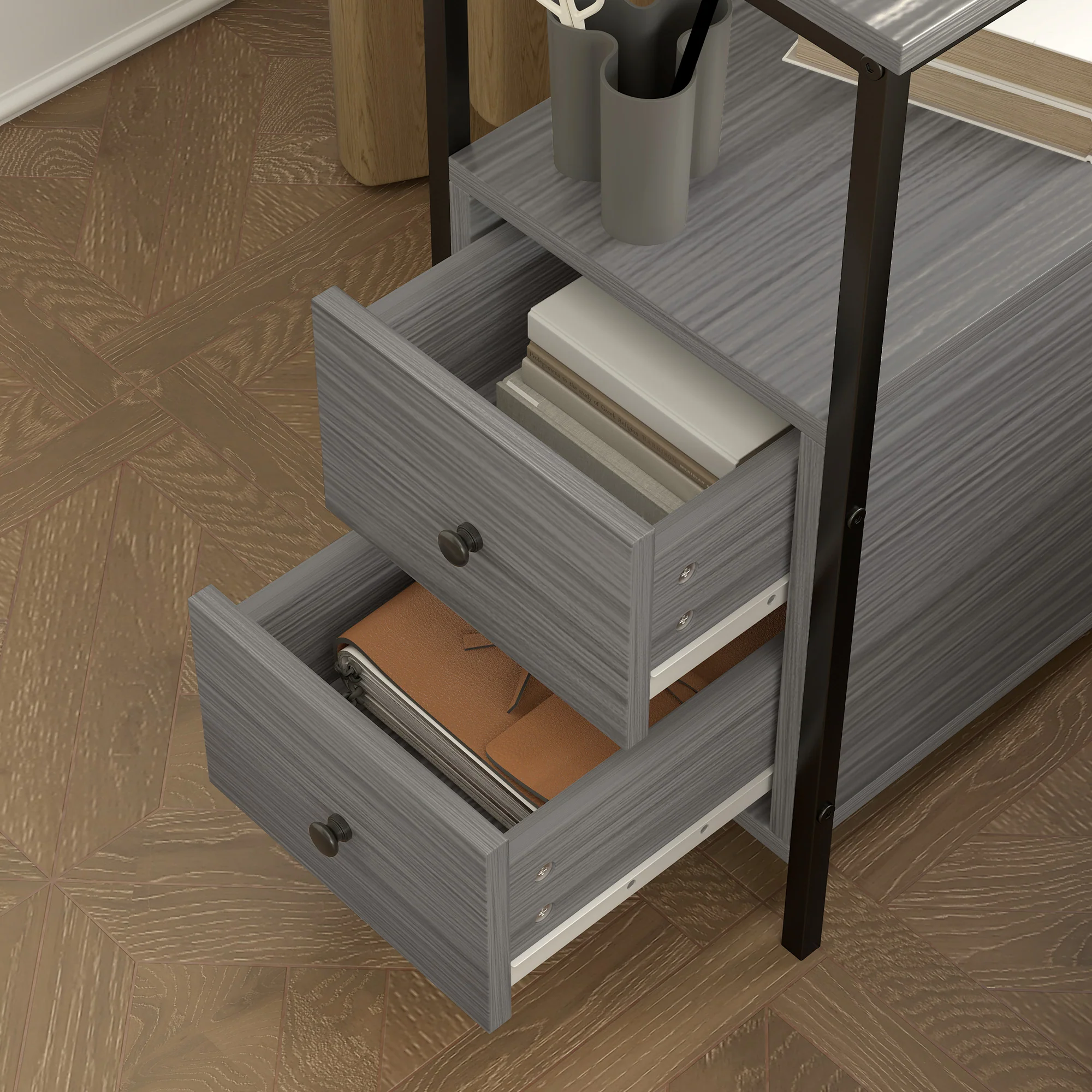 HOMCOM Narrow End Table, Sofa Side Table with 2 Drawers Storage Shelf, Grey - Image 9