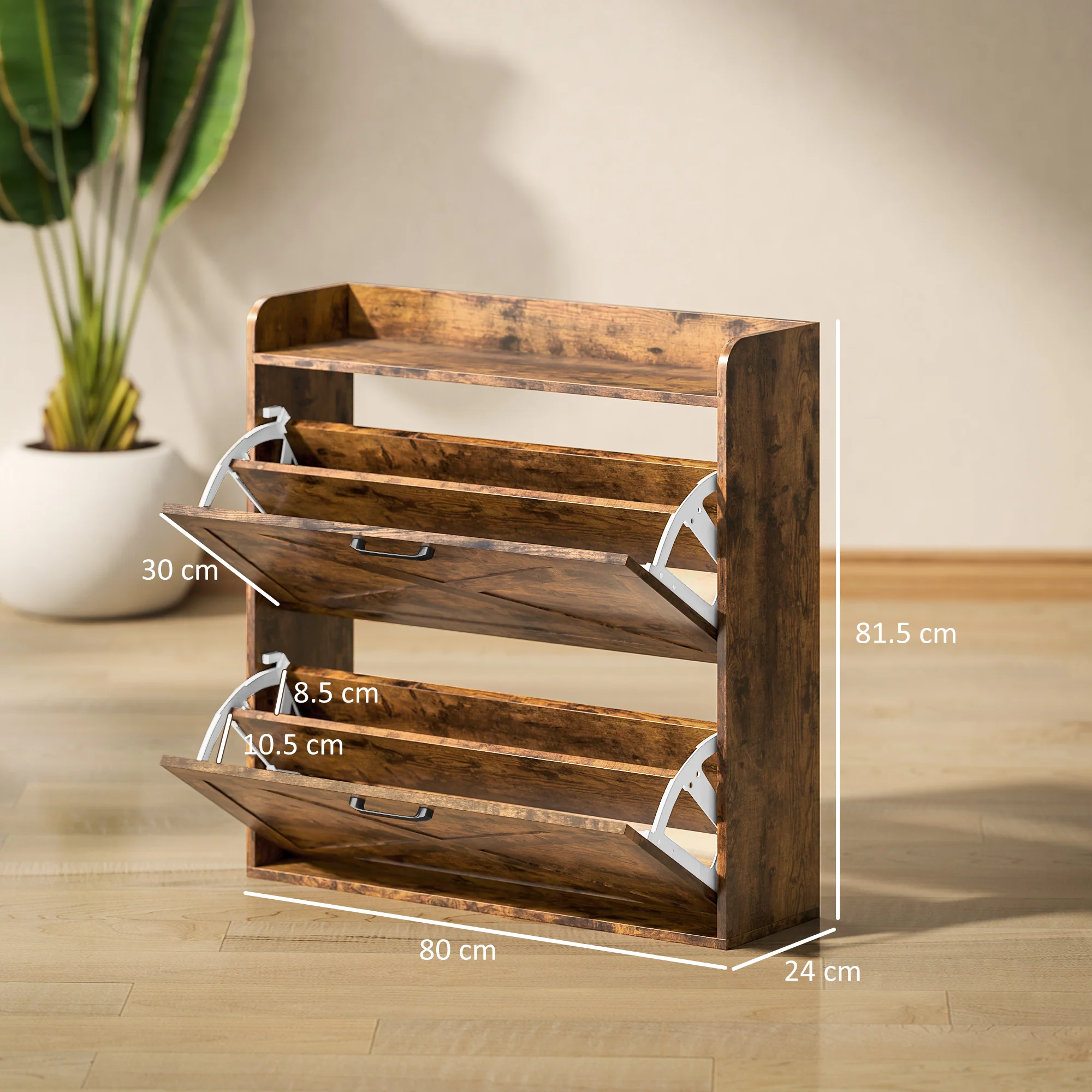 HOMCOM Narrow Shoe Cabinet Farmhouse Slim Shoe Storage Cabinet Rustic Brown - Image 5