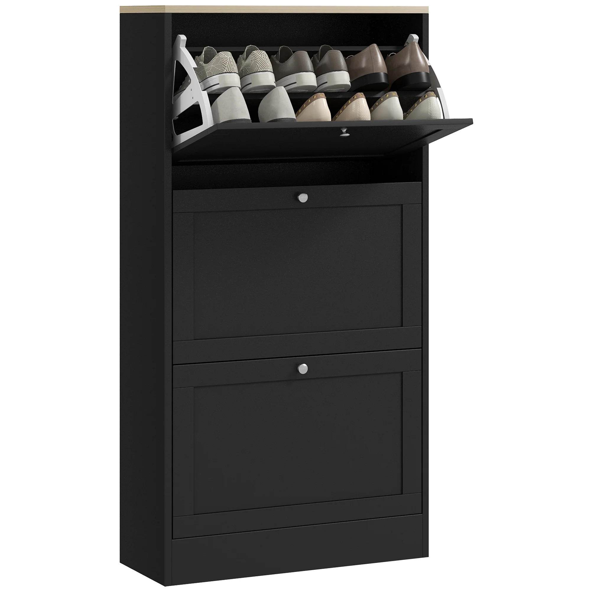 HOMCOM Narrow Shoe Cabinet with 3 Flip Drawers for 18 Pairs of Shoes Black