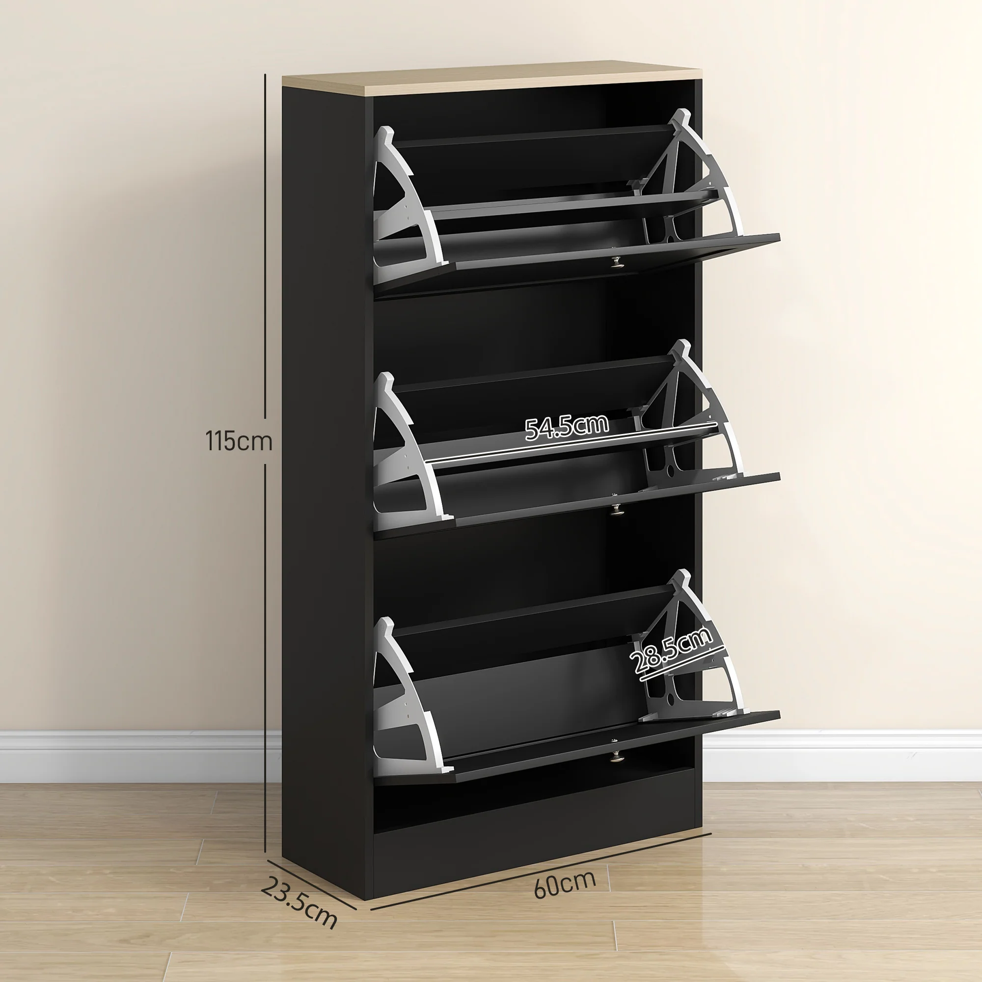 HOMCOM Narrow Shoe Cabinet with 3 Flip Drawers for 18 Pairs of Shoes Black - Image 5