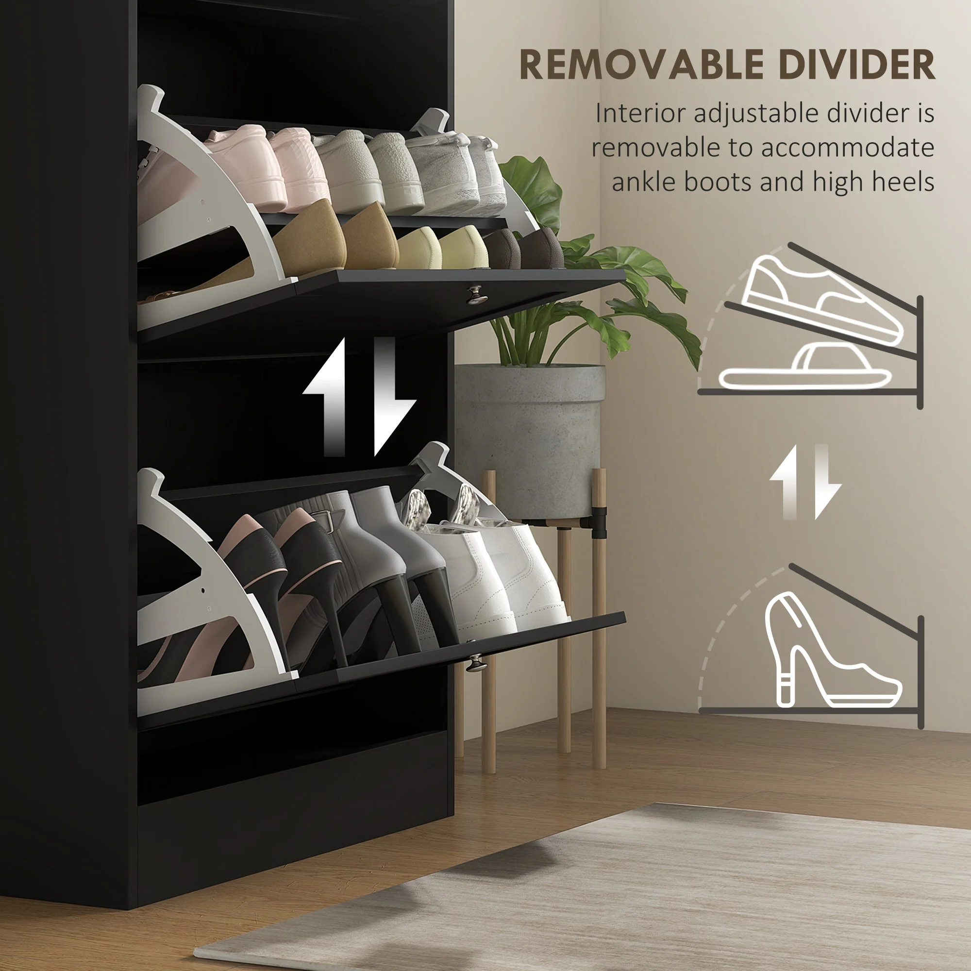 HOMCOM Narrow Shoe Cabinet with 3 Flip Drawers for 18 Pairs of Shoes Black - Image 6