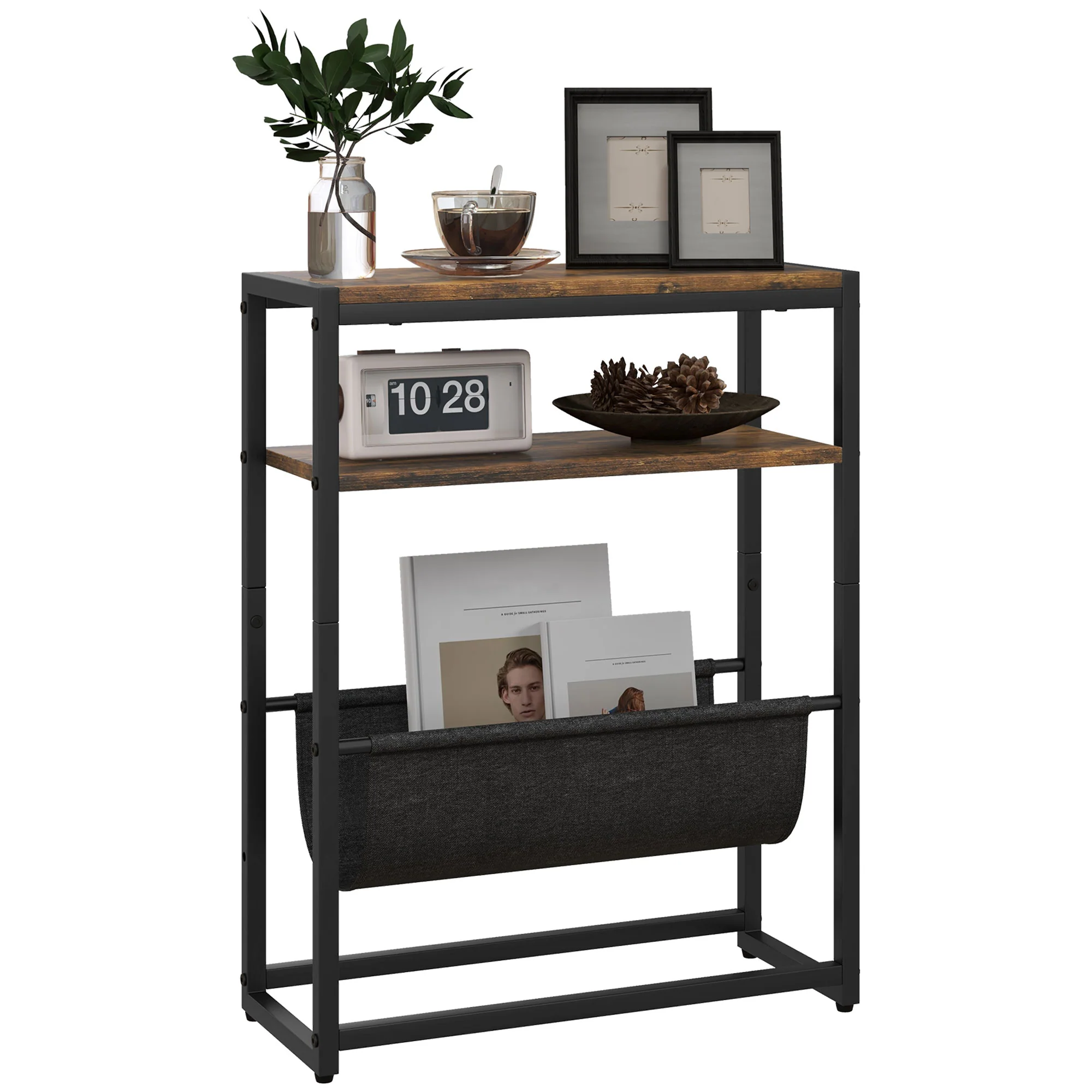 HOMCOM Narrow Side Table, End Table with 3-Tier Storage for Living Room