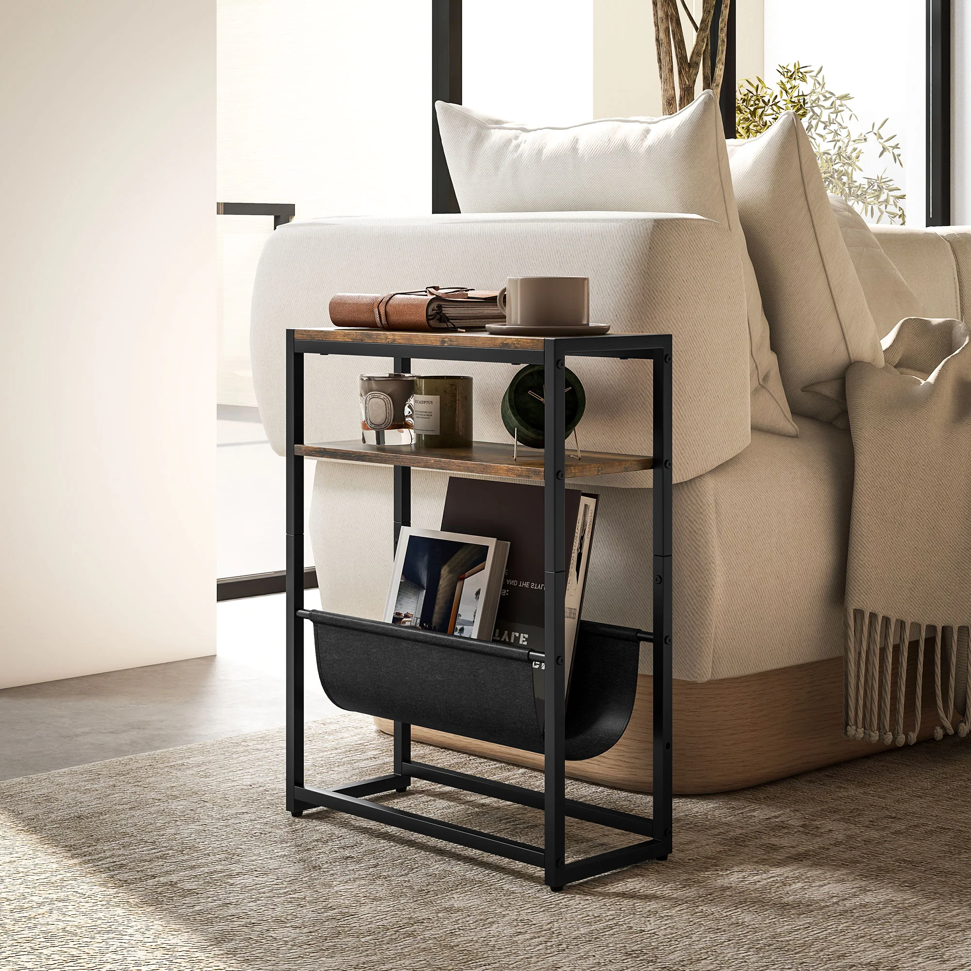 HOMCOM Narrow Side Table, End Table with 3-Tier Storage for Living Room - Image 2
