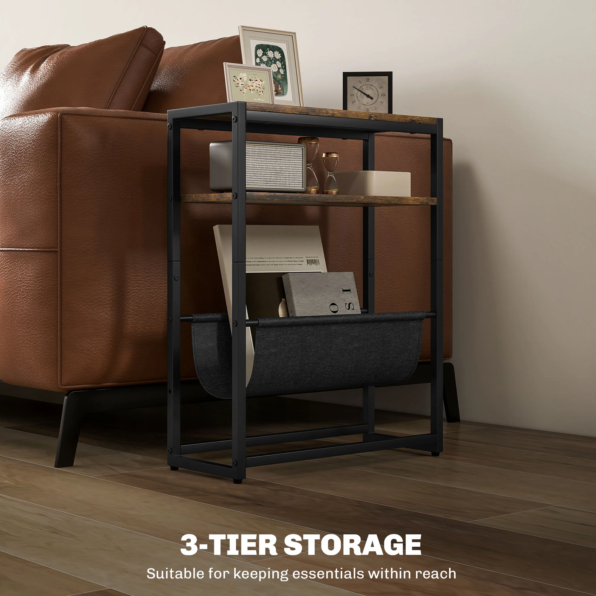 HOMCOM Narrow Side Table, End Table with 3-Tier Storage for Living Room - Image 3