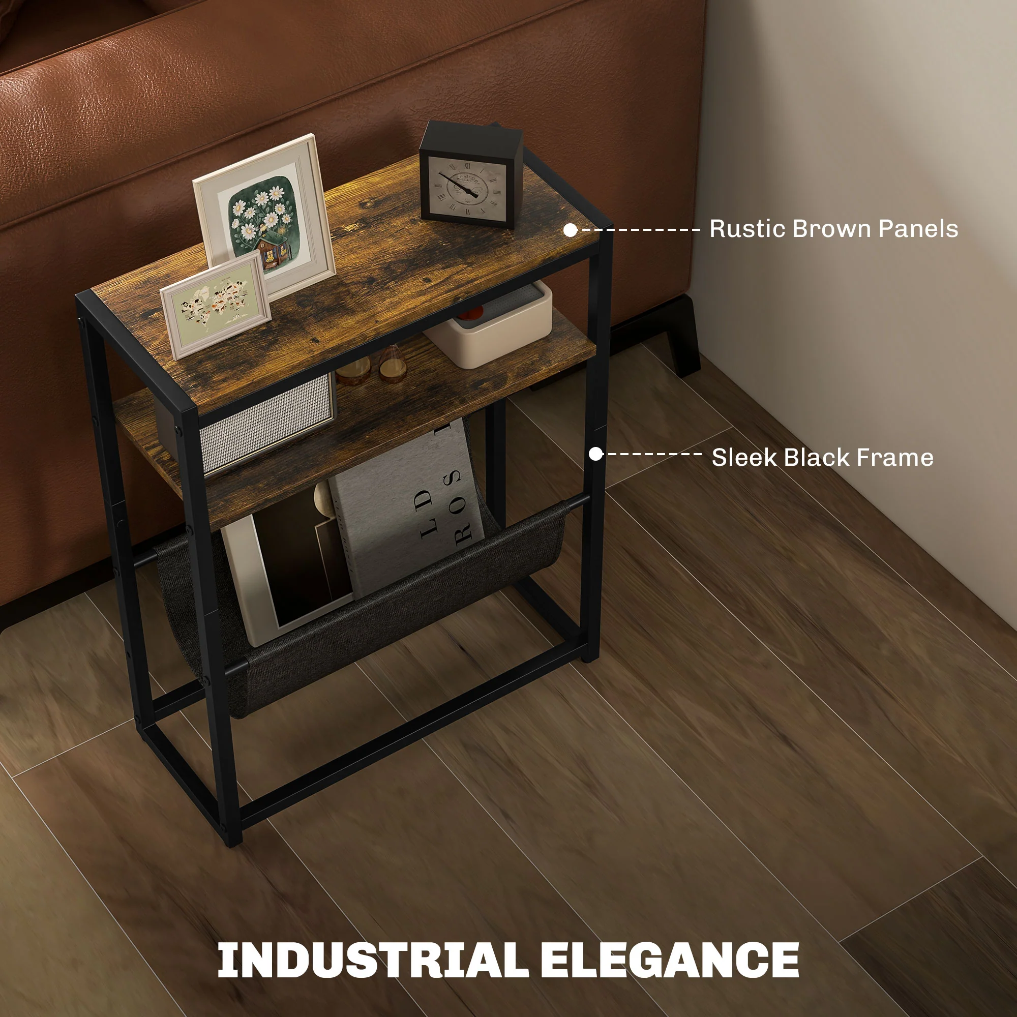 HOMCOM Narrow Side Table, End Table with 3-Tier Storage for Living Room - Image 4