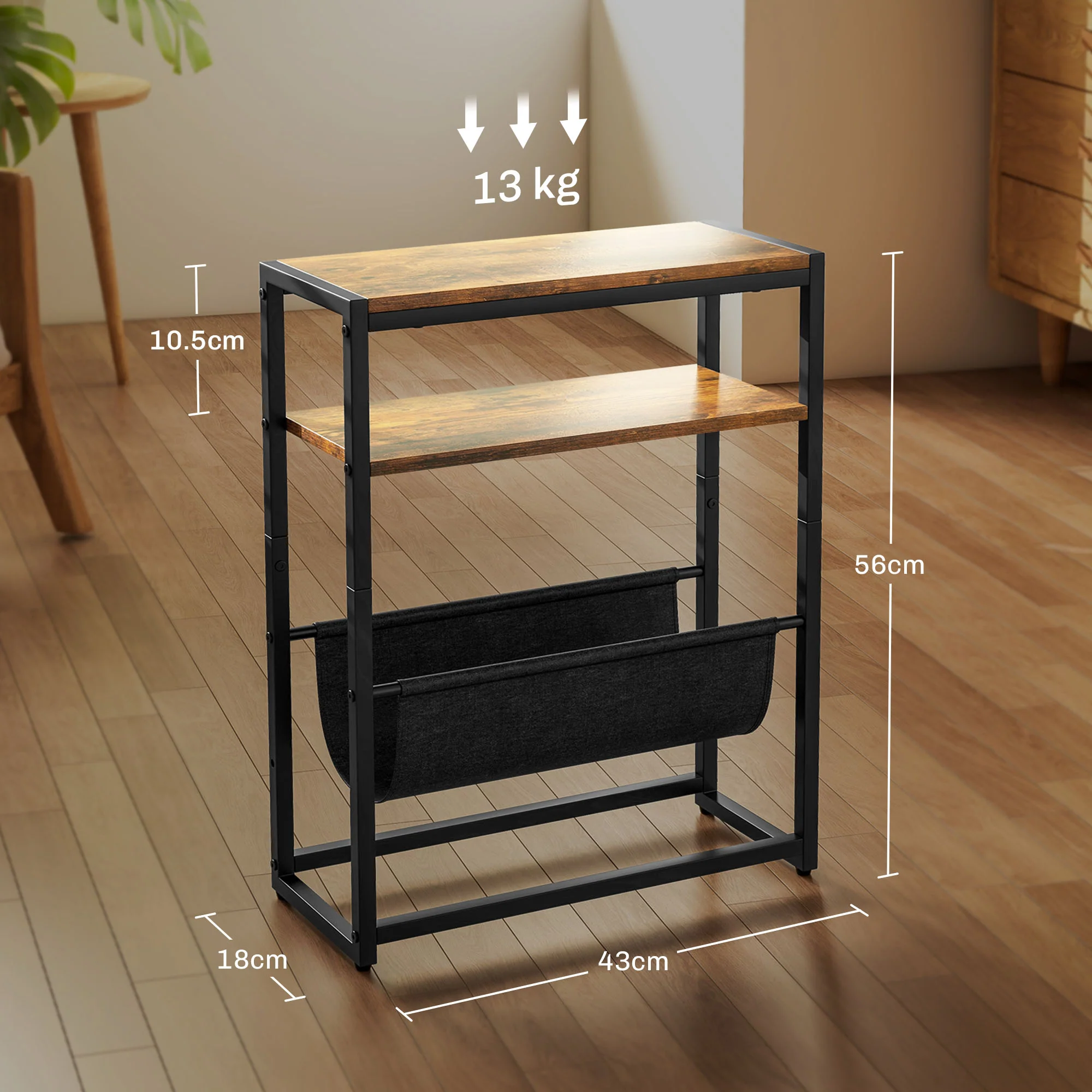 HOMCOM Narrow Side Table, End Table with 3-Tier Storage for Living Room - Image 5