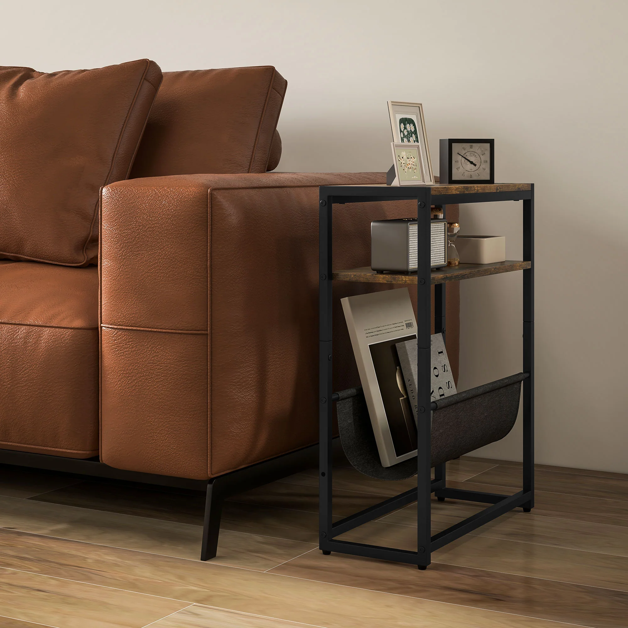 HOMCOM Narrow Side Table, End Table with 3-Tier Storage for Living Room - Image 7