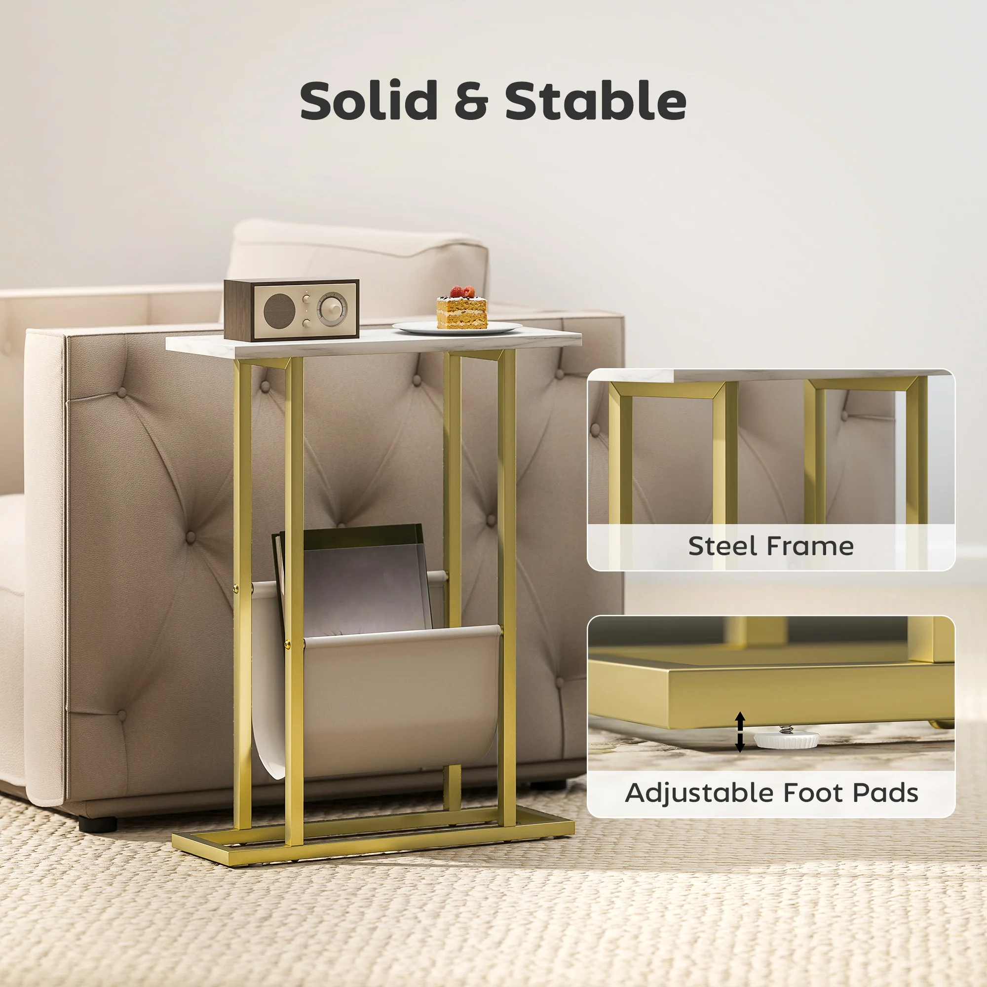 HOMCOM Narrow Side Table, End Table with Magazine Holder for Small Spaces - Image 6