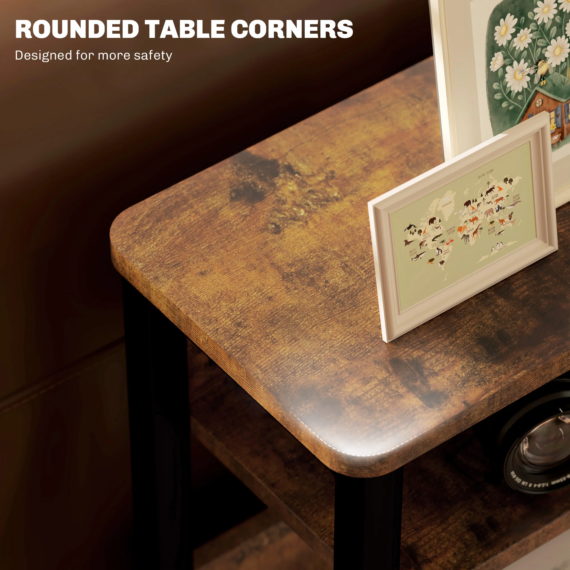 HOMCOM Narrow Side Table with Storage, Bedside End Table, Rustic Brown - Image 4