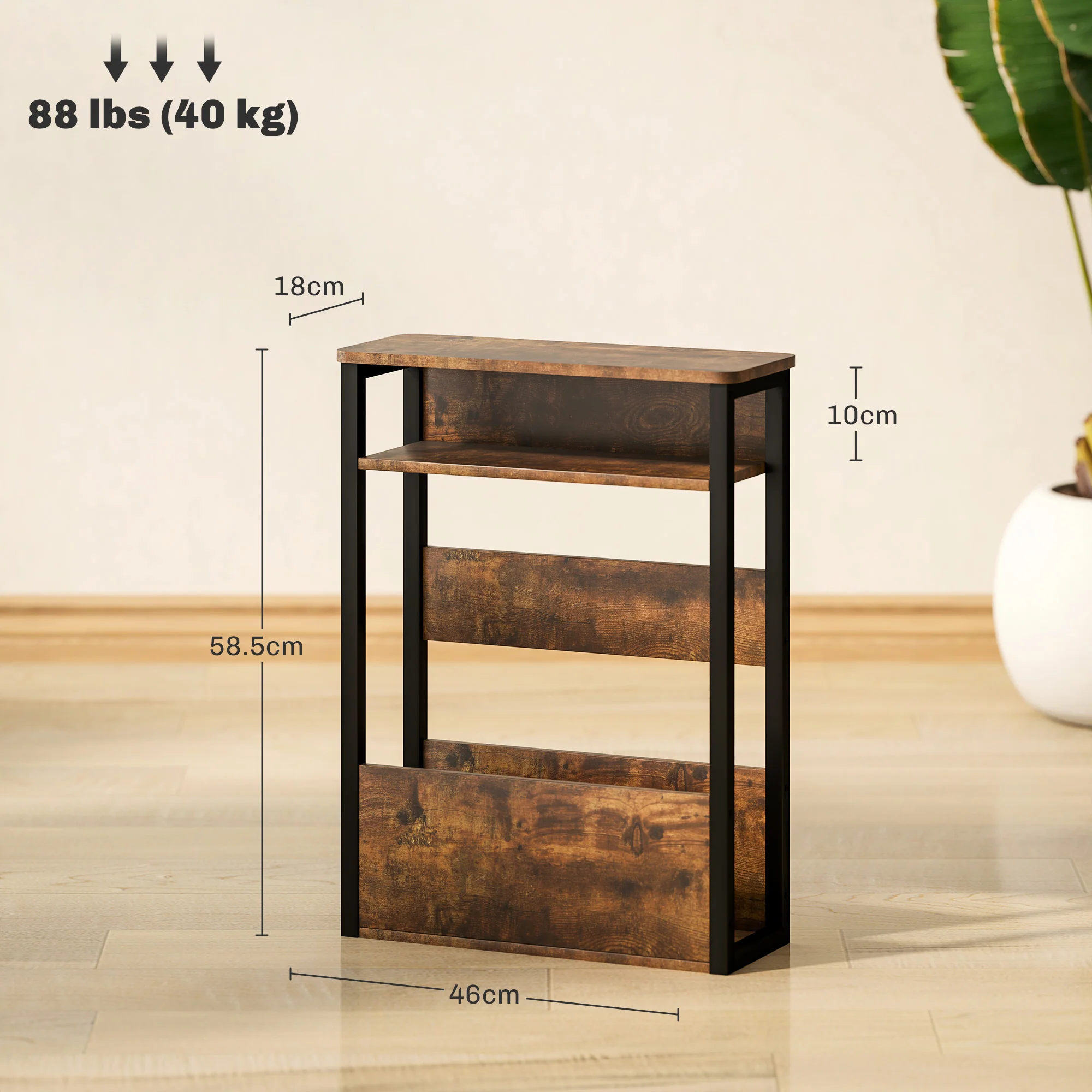 HOMCOM Narrow Side Table with Storage, Bedside End Table, Rustic Brown - Image 5