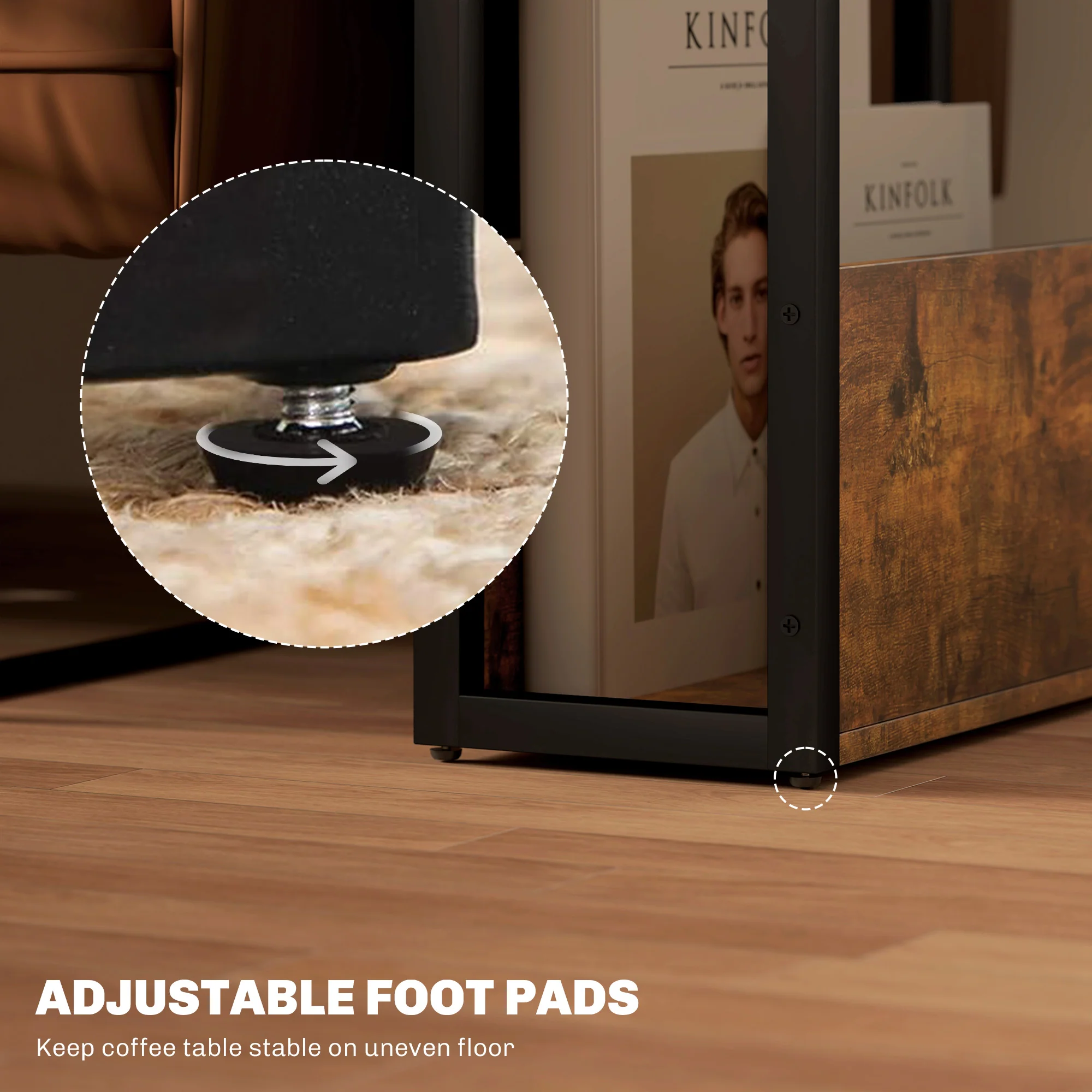 HOMCOM Narrow Side Table with Storage, Bedside End Table, Rustic Brown - Image 6
