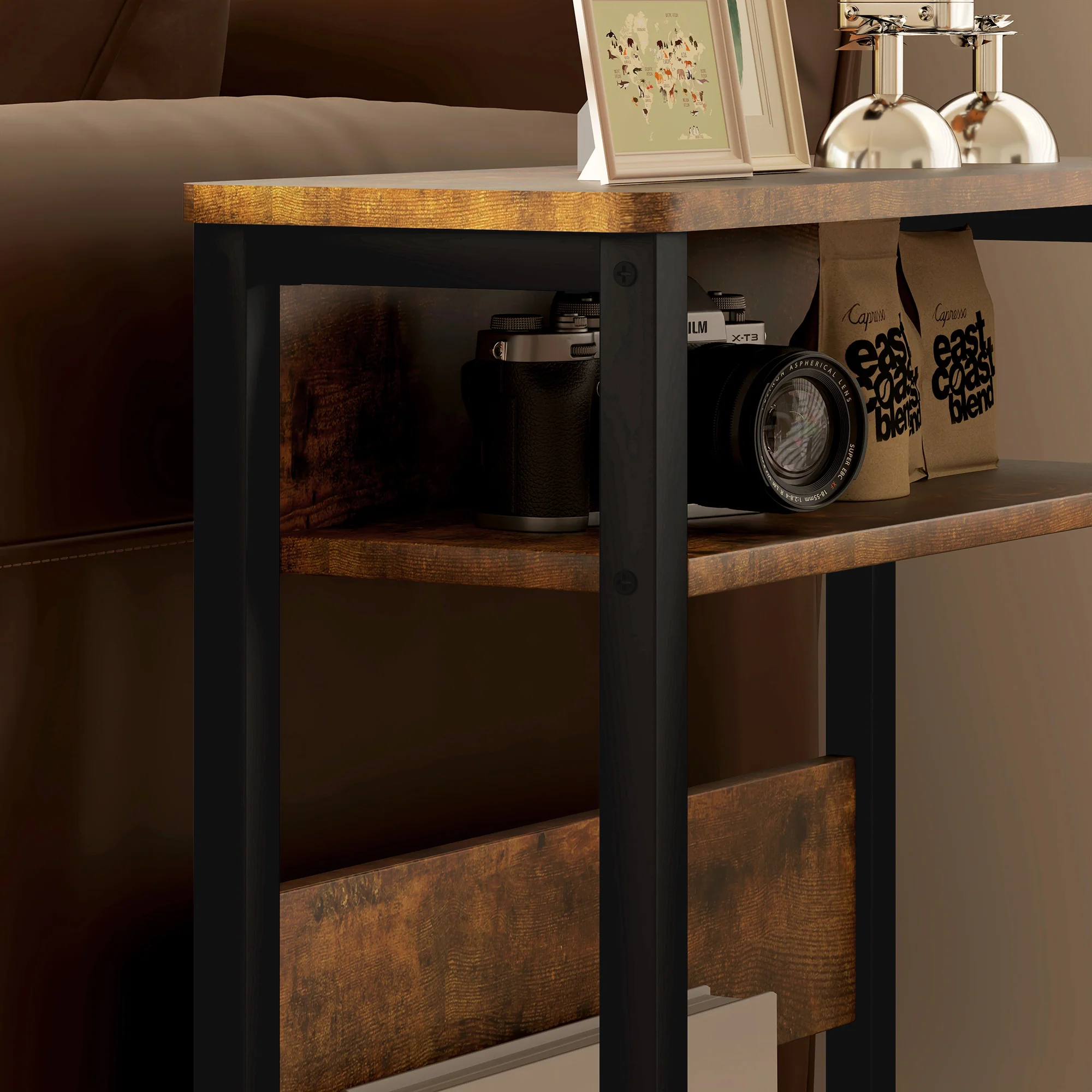 HOMCOM Narrow Side Table with Storage, Bedside End Table, Rustic Brown - Image 8