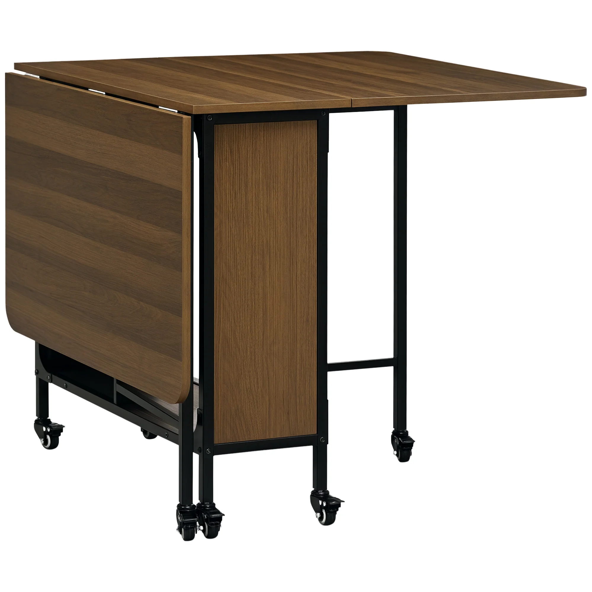 HOMCOM Natural Mobile Drop Leaf Dining Table On Wheels With Storage Shelf - Image 10