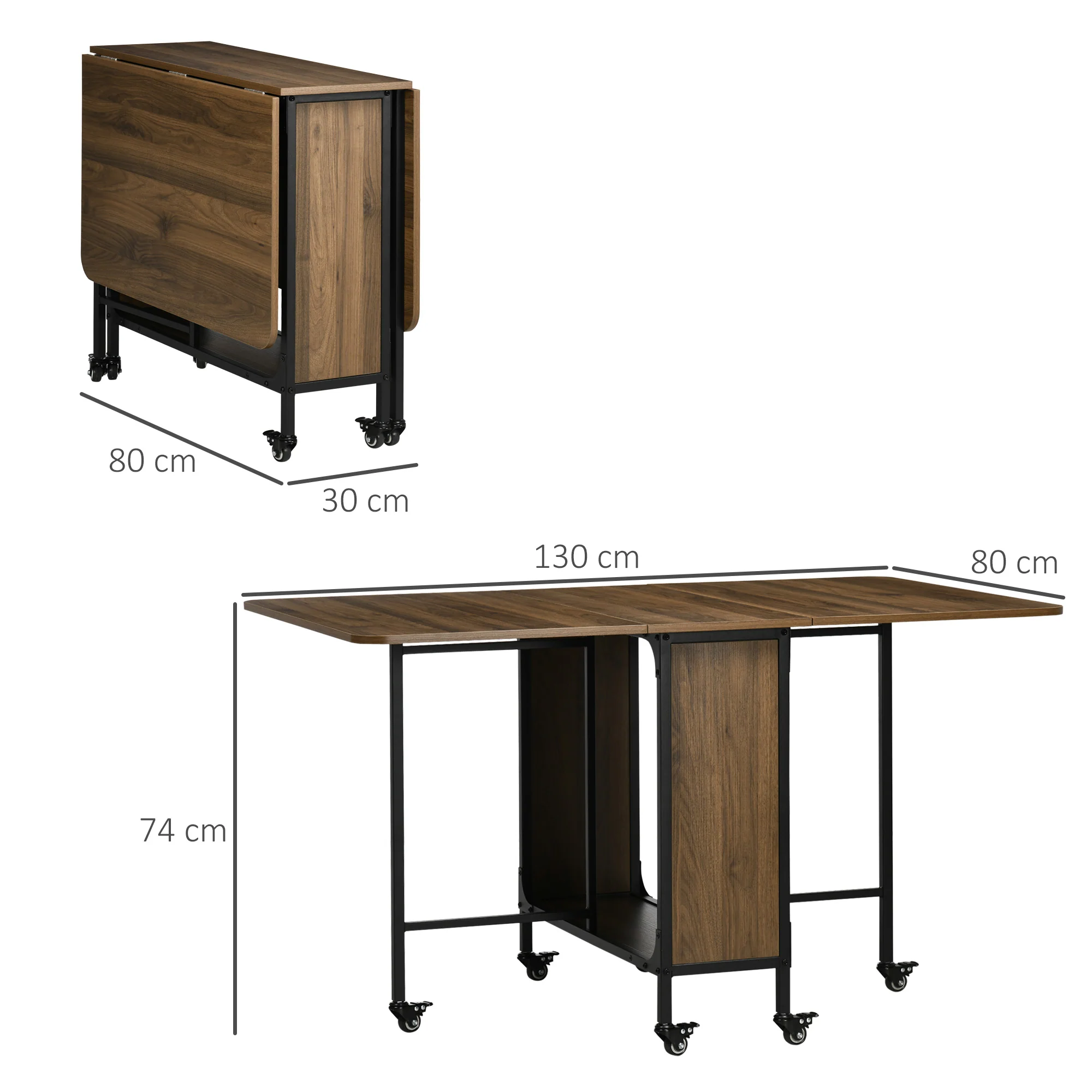 HOMCOM Natural Mobile Drop Leaf Dining Table On Wheels With Storage Shelf - Image 14
